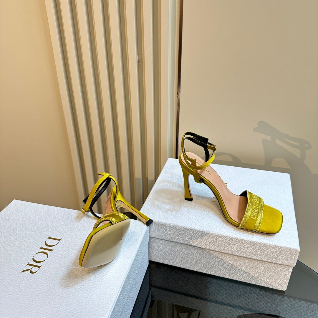 DIOR Dway Heeled Sandal 105mm Yellow Silk And Lambskin