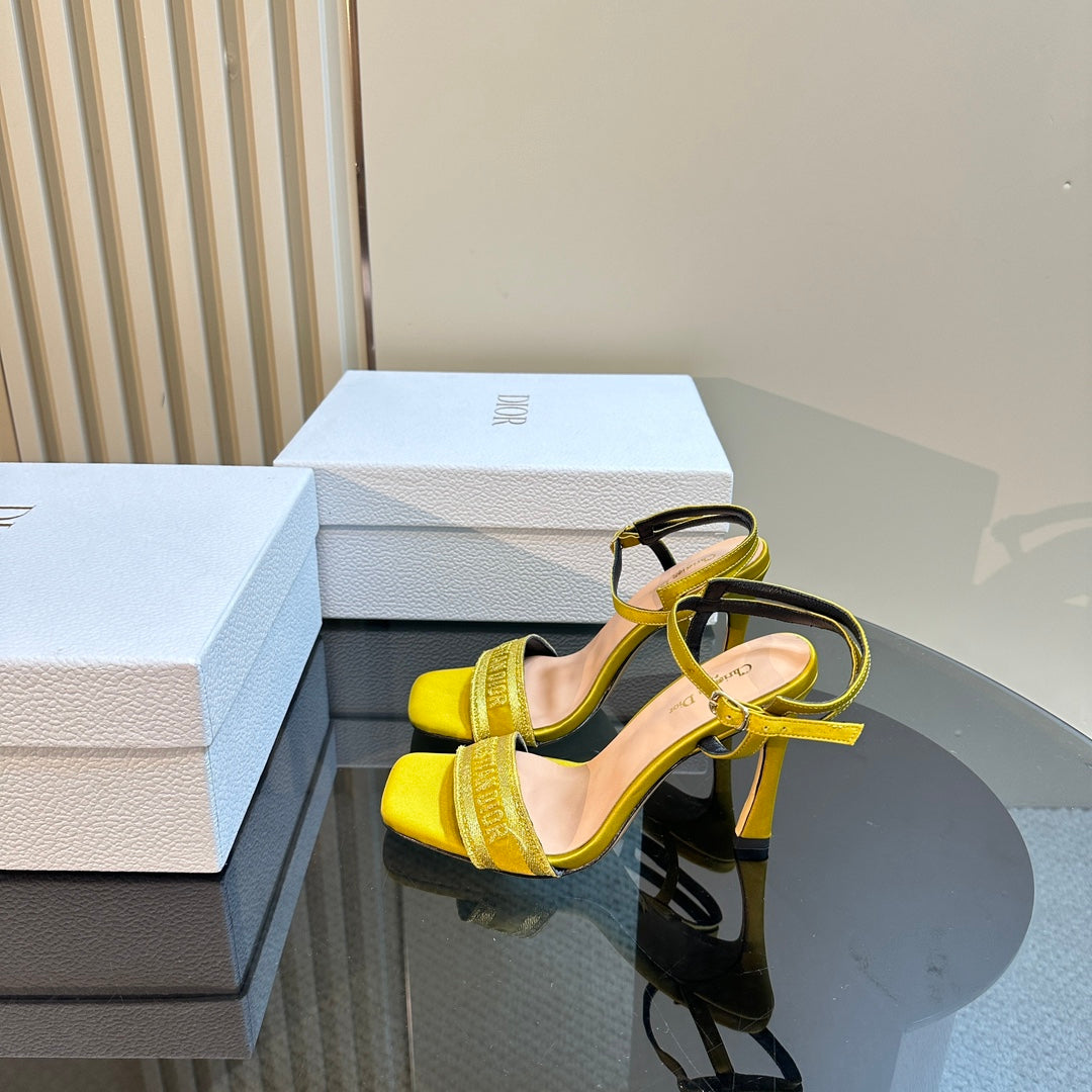 DIOR Dway Heeled Sandal 105mm Yellow Silk And Lambskin