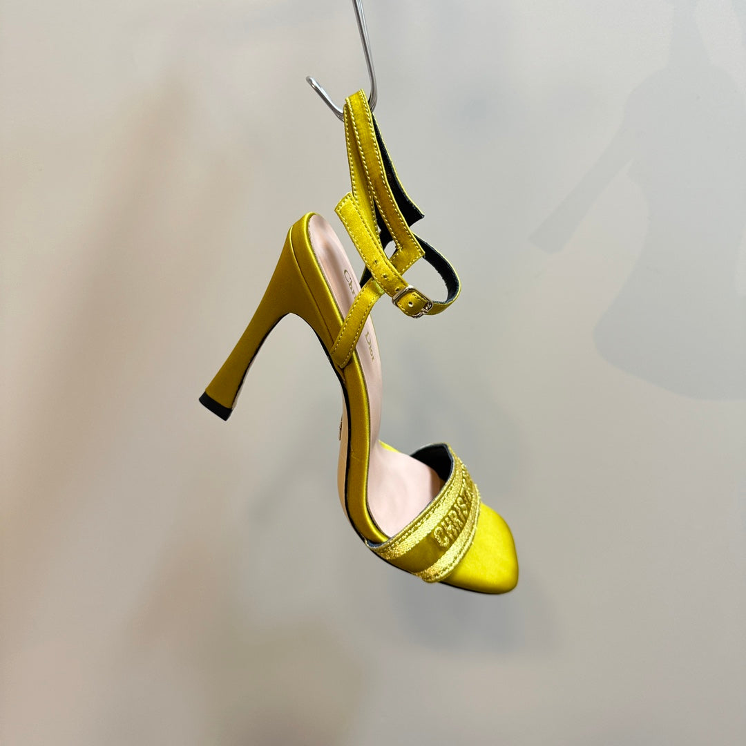DIOR Dway Heeled Sandal 105mm Yellow Silk And Lambskin