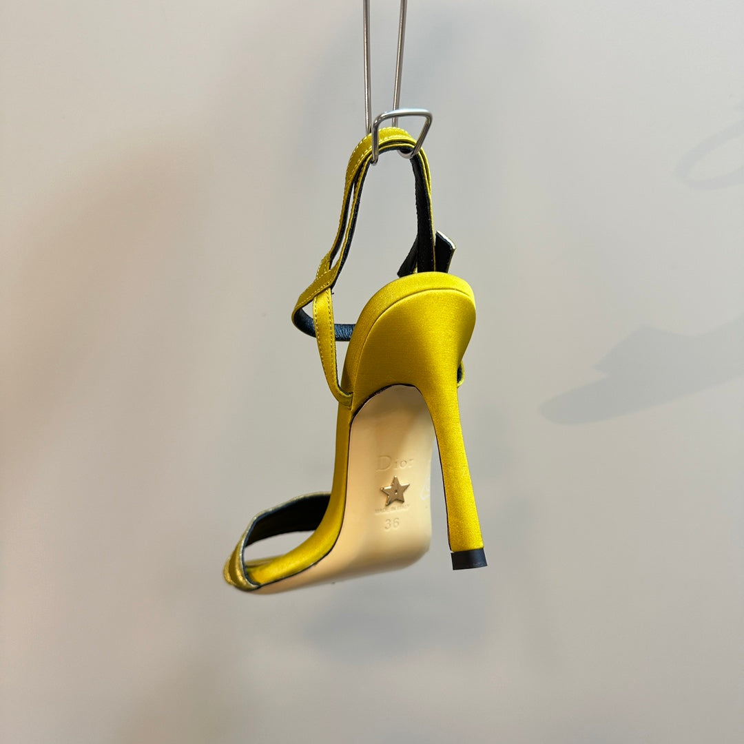 DIOR Dway Heeled Sandal 105mm Yellow Silk And Lambskin
