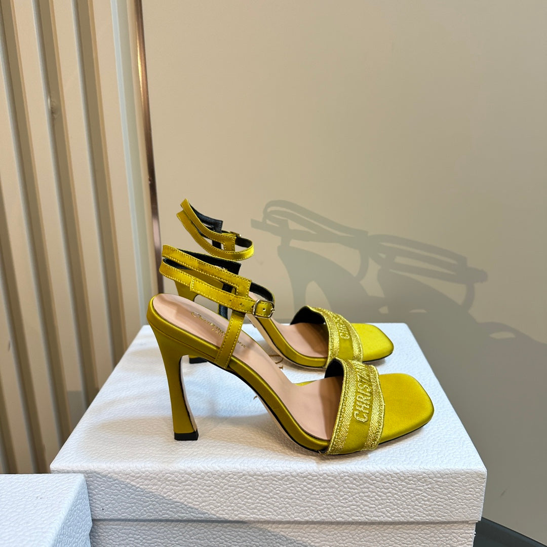 DIOR Dway Heeled Sandal 105mm Yellow Silk And Lambskin