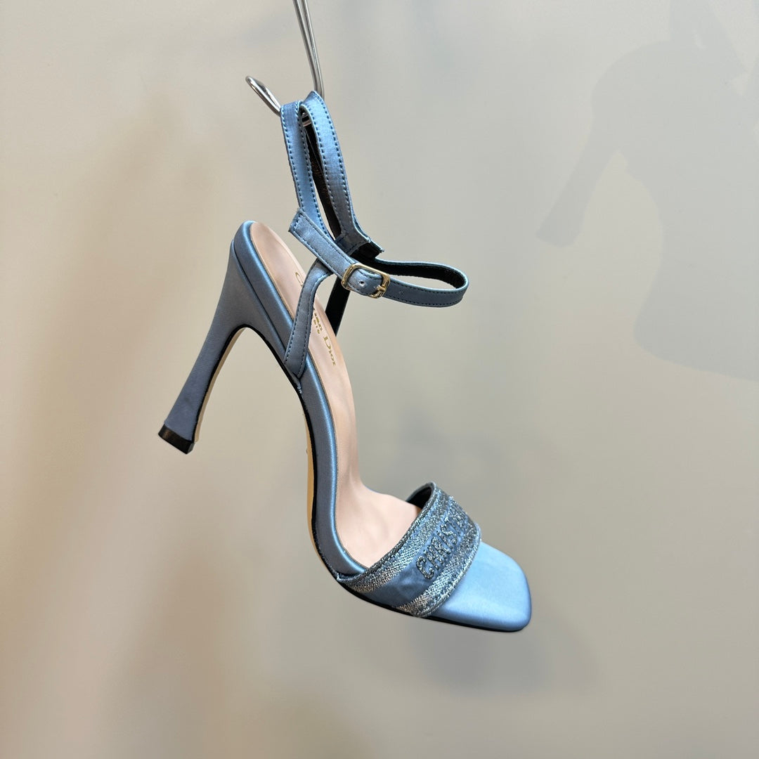 DIOR Dway Heeled Sandal 105mm Blue Silk And Lambskin