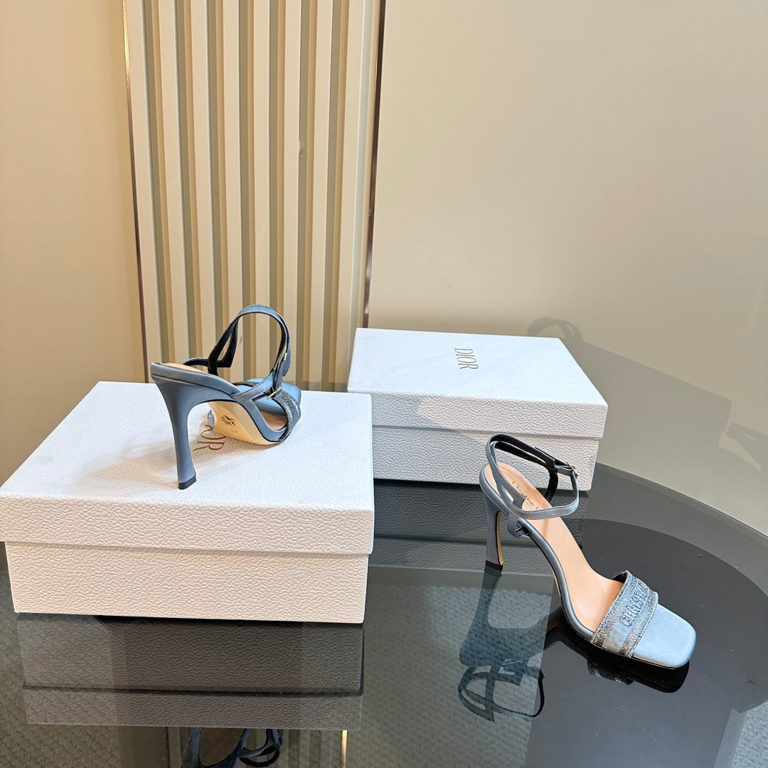 DIOR Dway Heeled Sandal 105mm Blue Silk And Lambskin