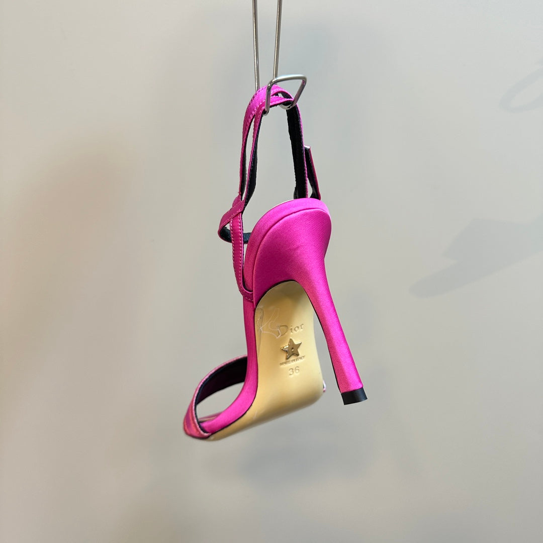 DIOR Dway Heeled Sandal 105mm Dark Pink Silk And Lambskin