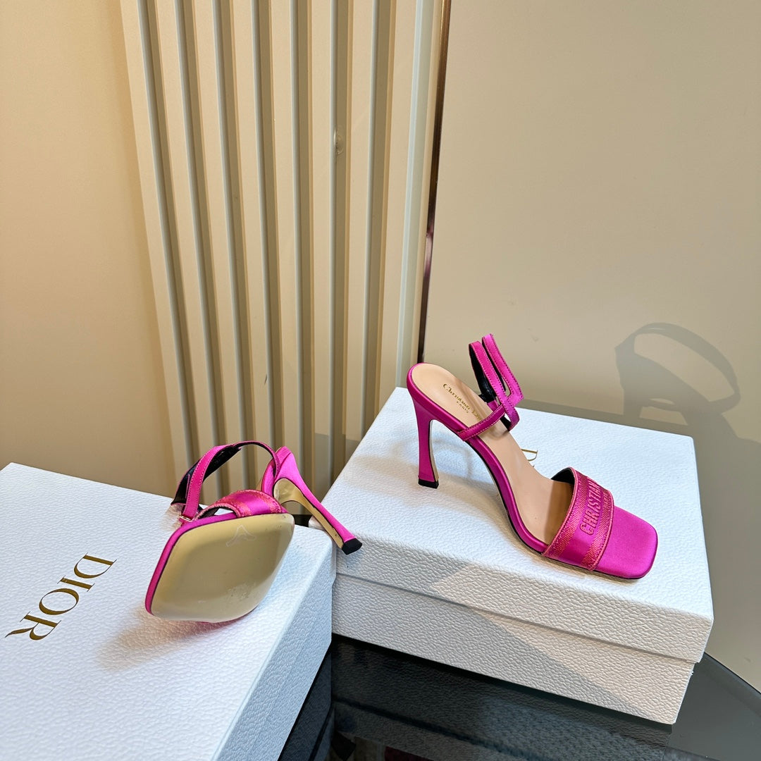 DIOR Dway Heeled Sandal 105mm Dark Pink Silk And Lambskin