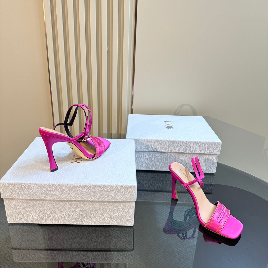 DIOR Dway Heeled Sandal 105mm Dark Pink Silk And Lambskin