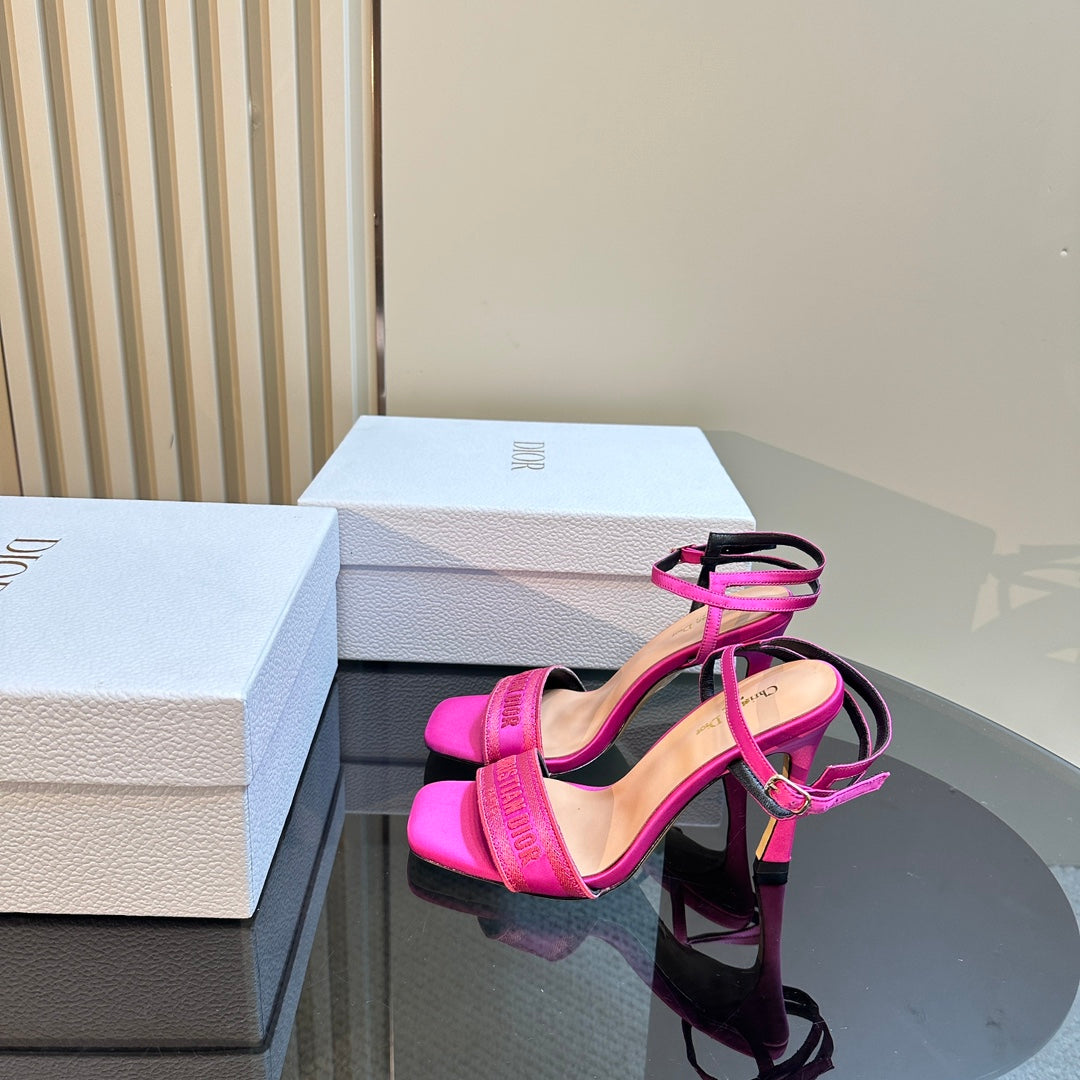 DIOR Dway Heeled Sandal 105mm Dark Pink Silk And Lambskin