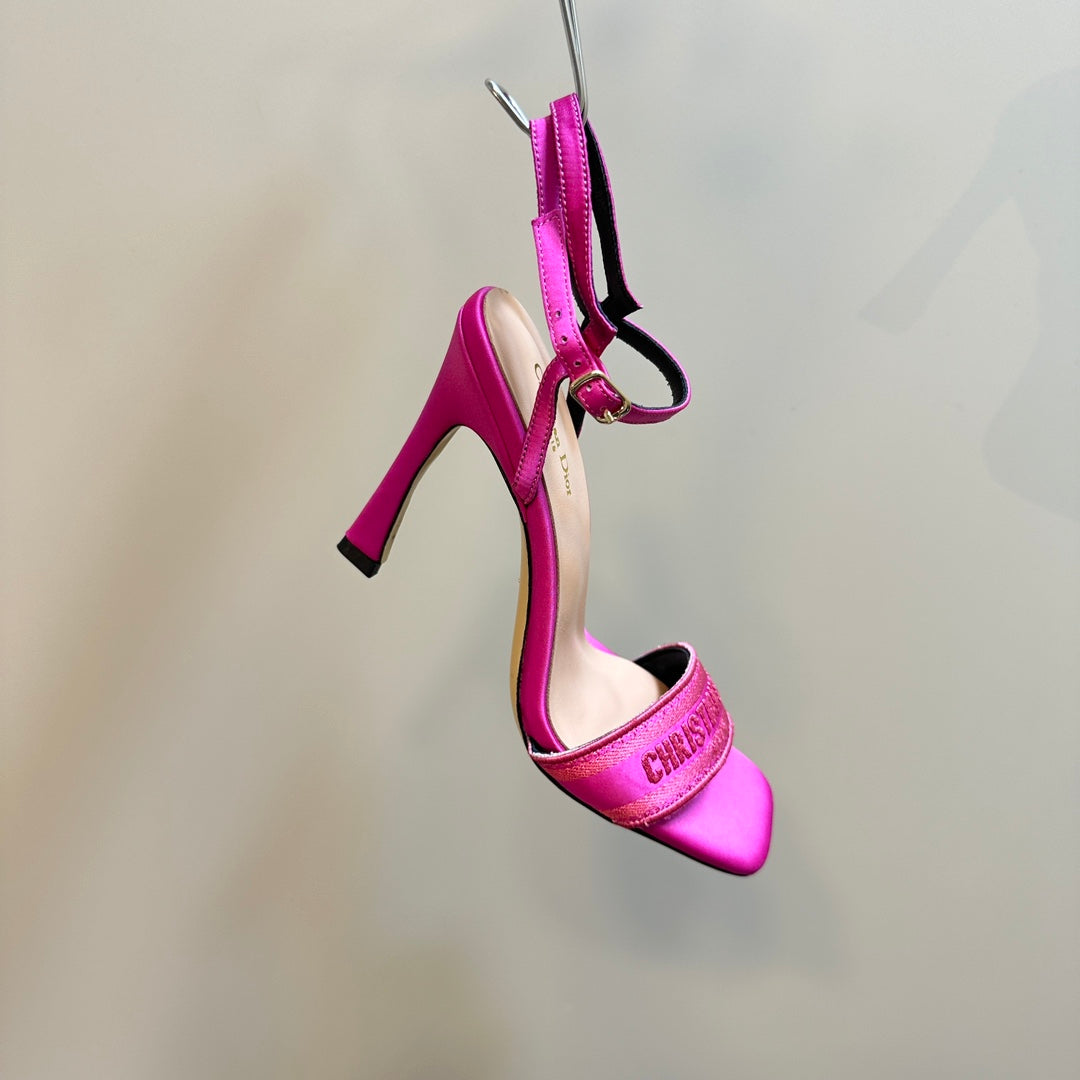 DIOR Dway Heeled Sandal 105mm Dark Pink Silk And Lambskin