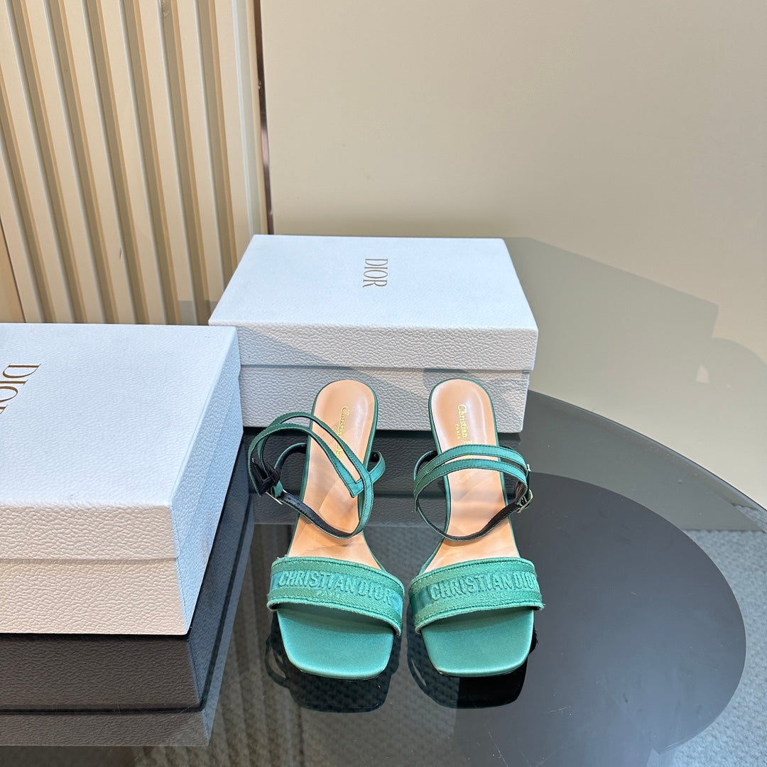 DIOR Dway Heeled Sandal 105mm Green Silk And Lambskin