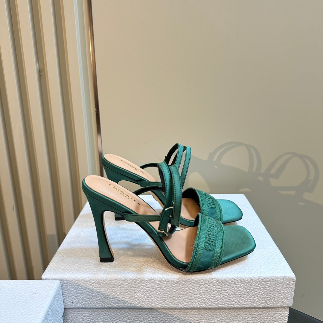 DIOR Dway Heeled Sandal 105mm Green Silk And Lambskin