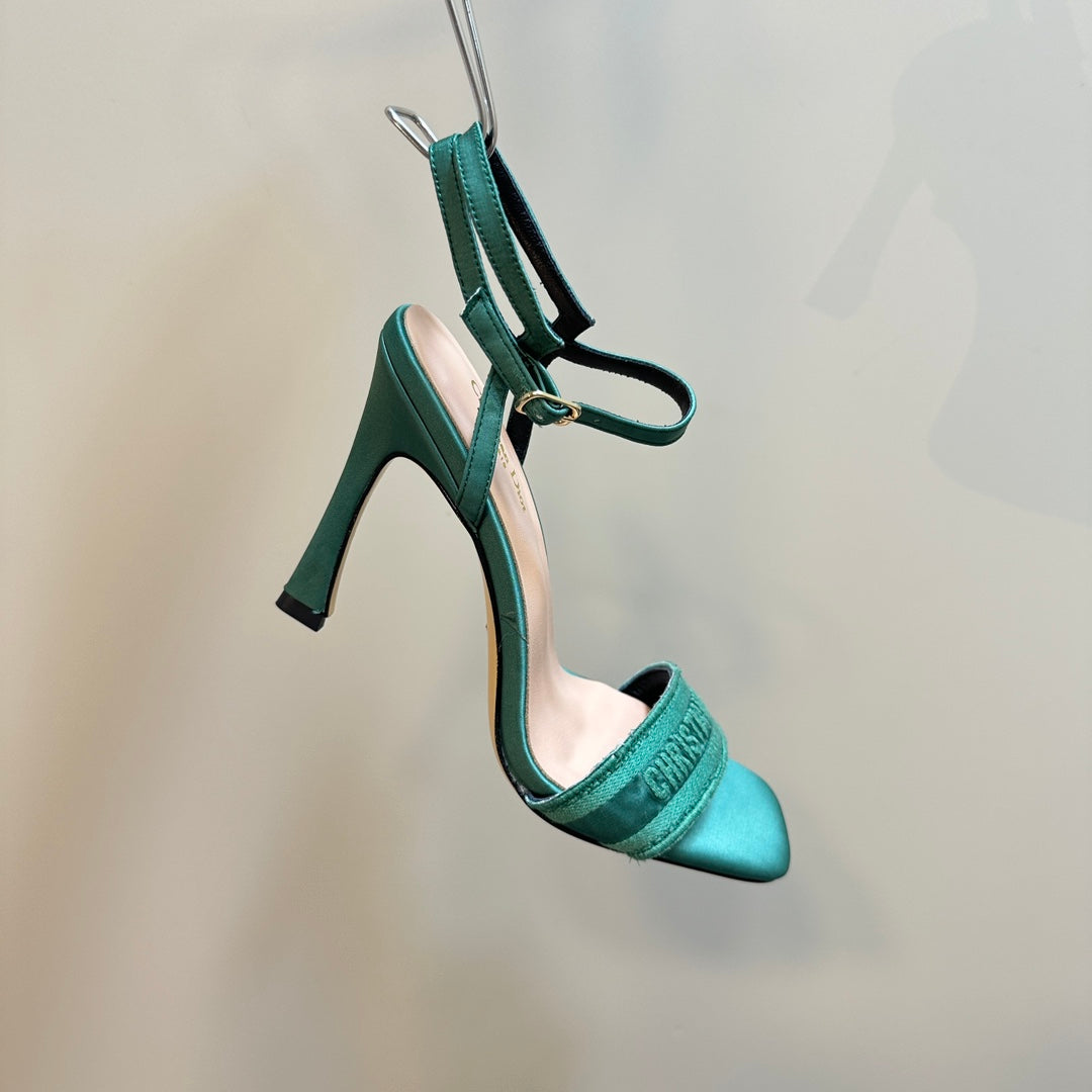 DIOR Dway Heeled Sandal 105mm Green Silk And Lambskin
