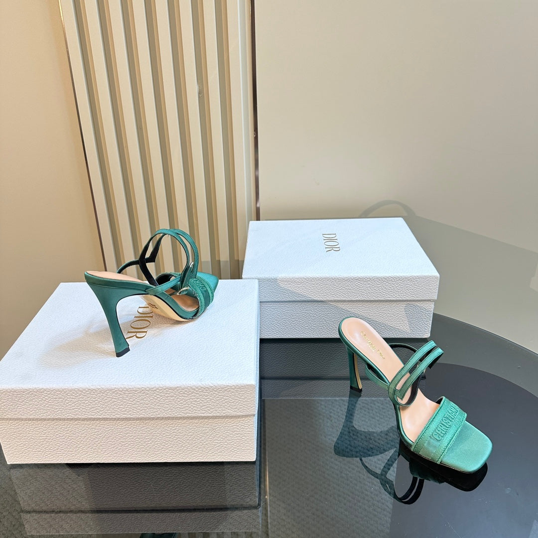 DIOR Dway Heeled Sandal 105mm Green Silk And Lambskin
