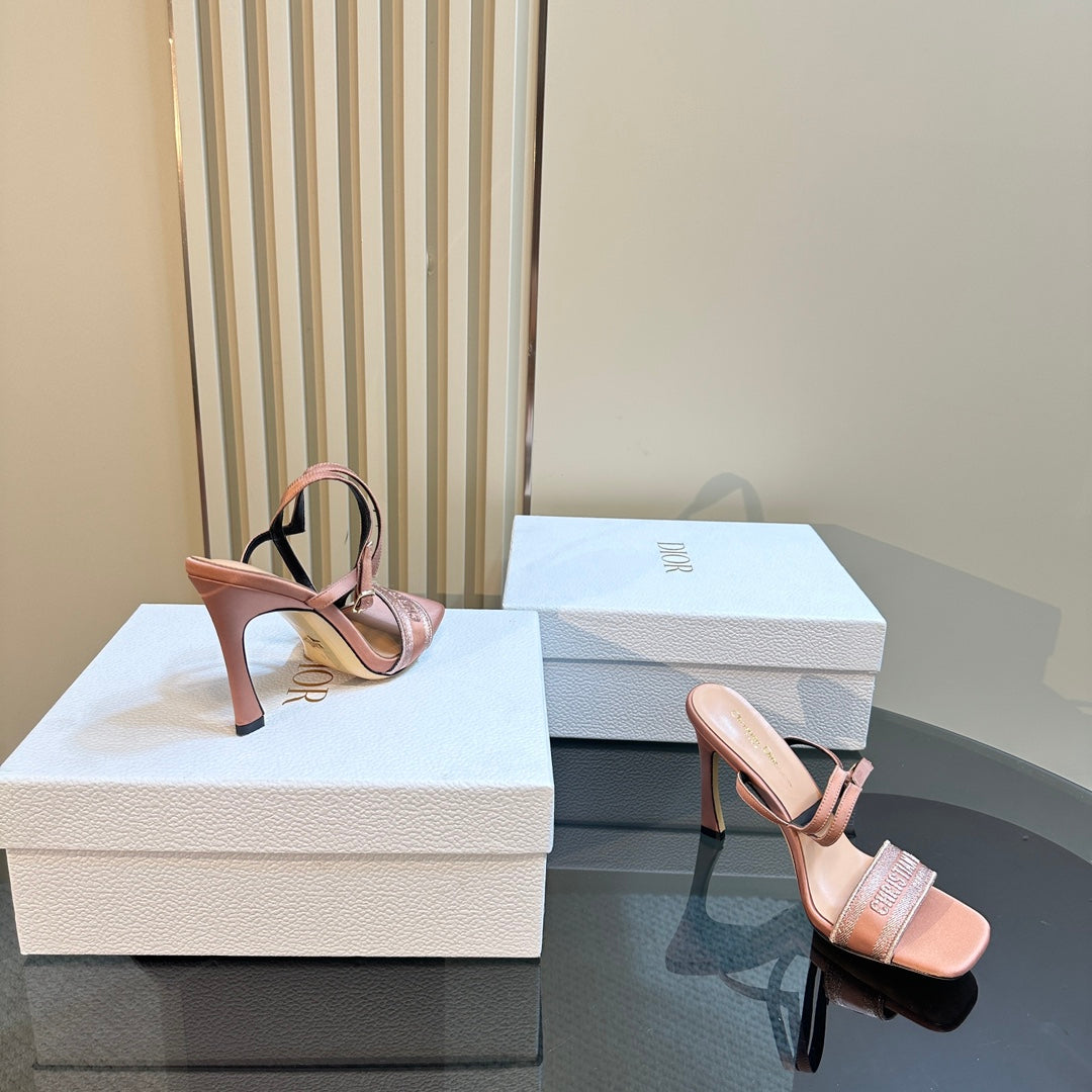 DIOR Dway Heeled Sandal 105mm Pink Silk And Lambskin