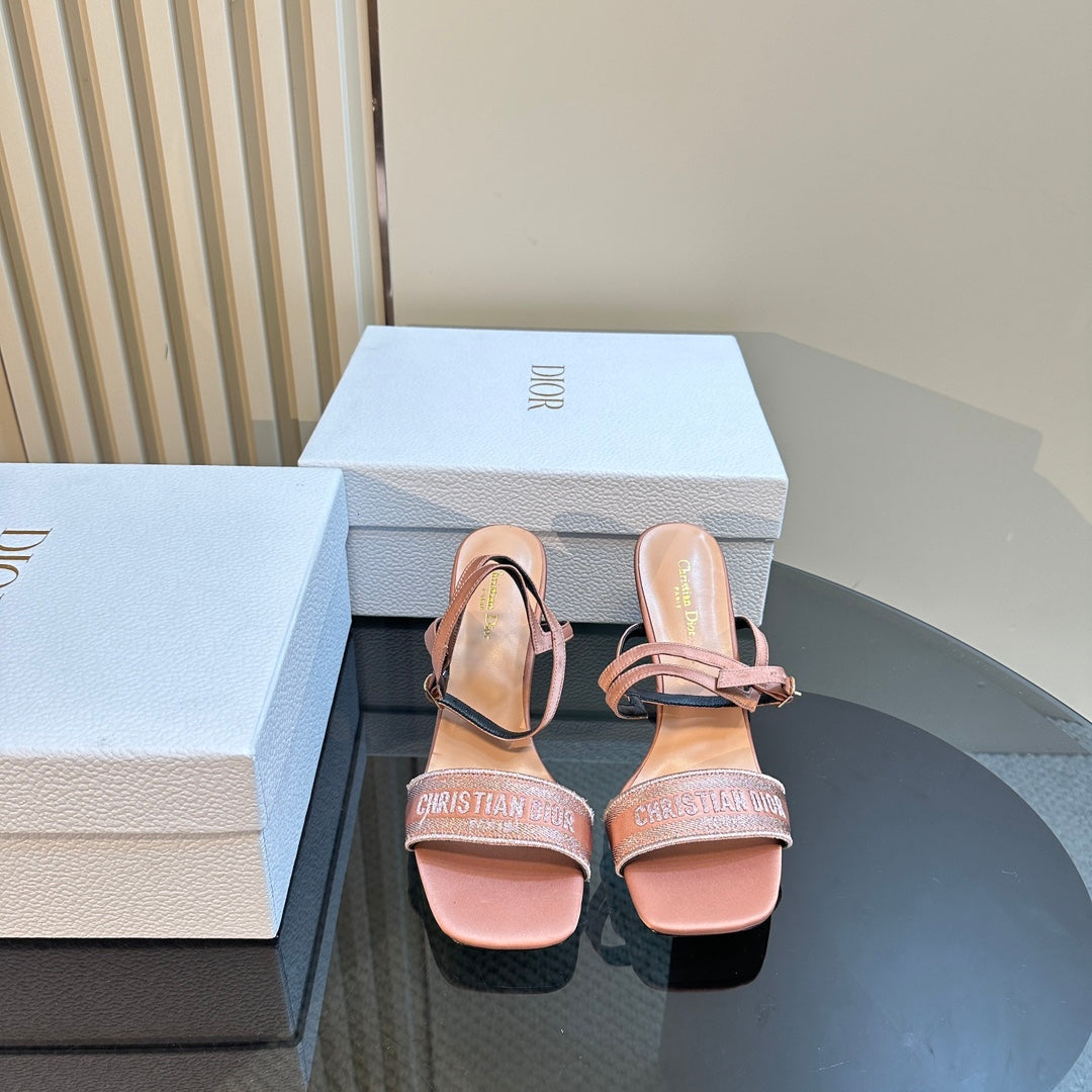 DIOR Dway Heeled Sandal 105mm Pink Silk And Lambskin