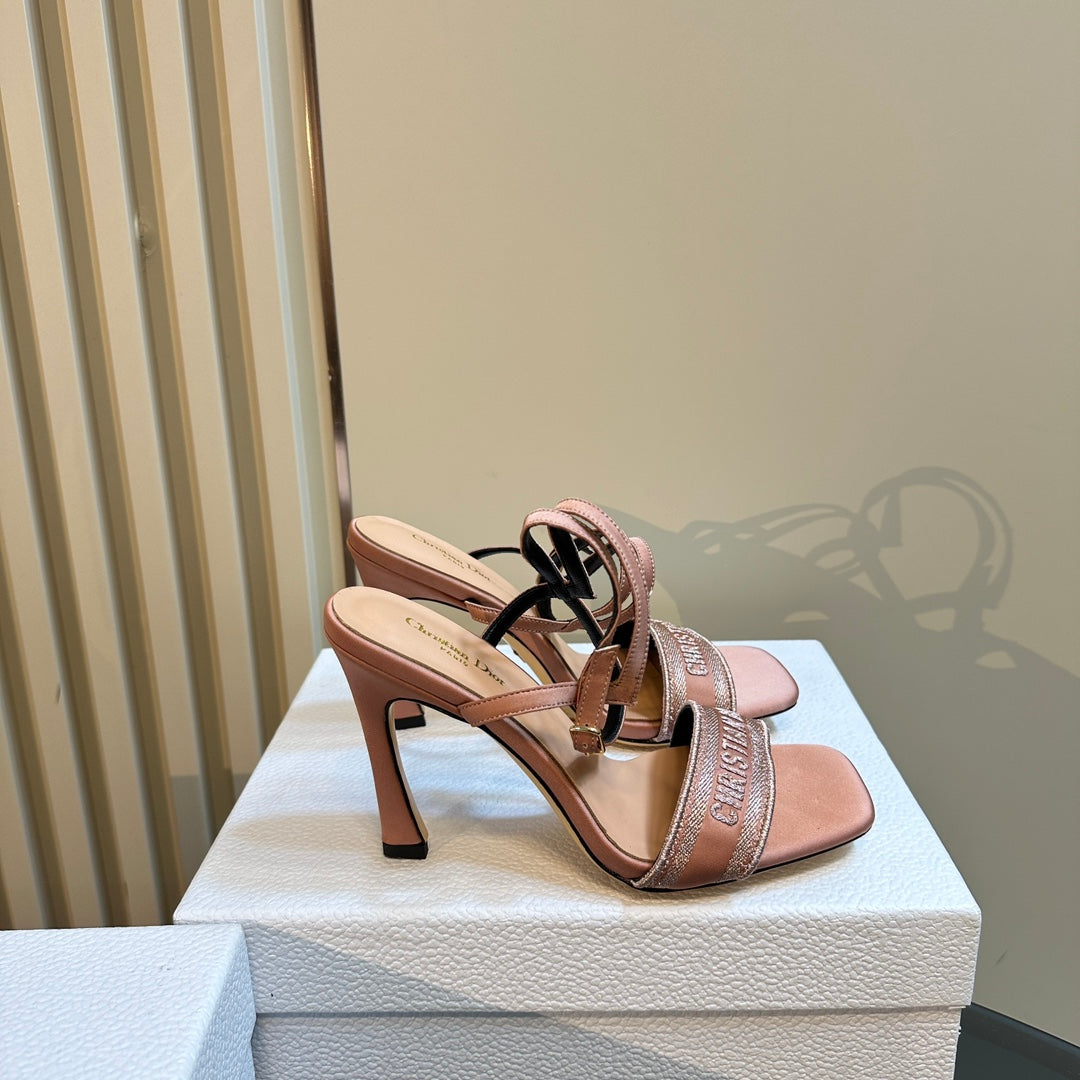 DIOR Dway Heeled Sandal 105mm Pink Silk And Lambskin