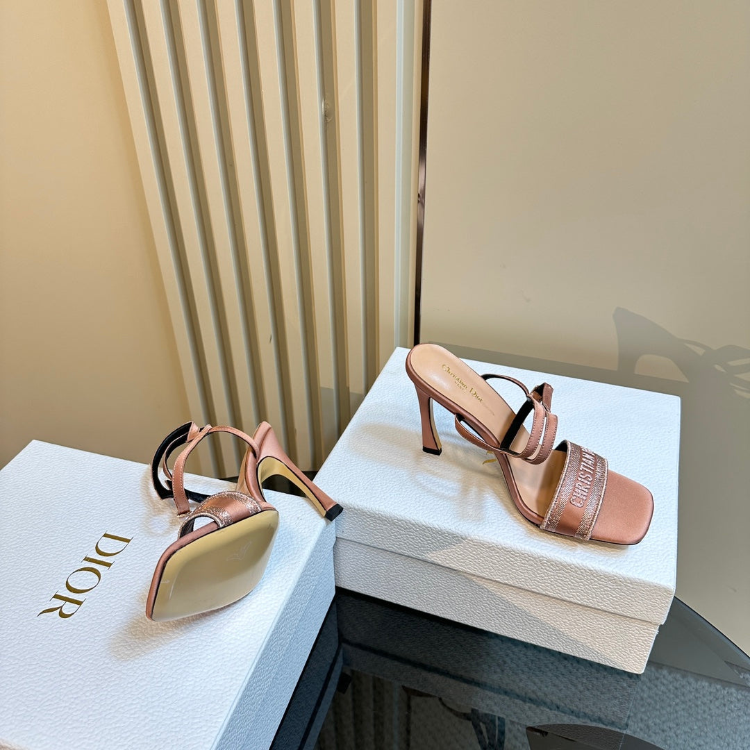 DIOR Dway Heeled Sandal 105mm Pink Silk And Lambskin