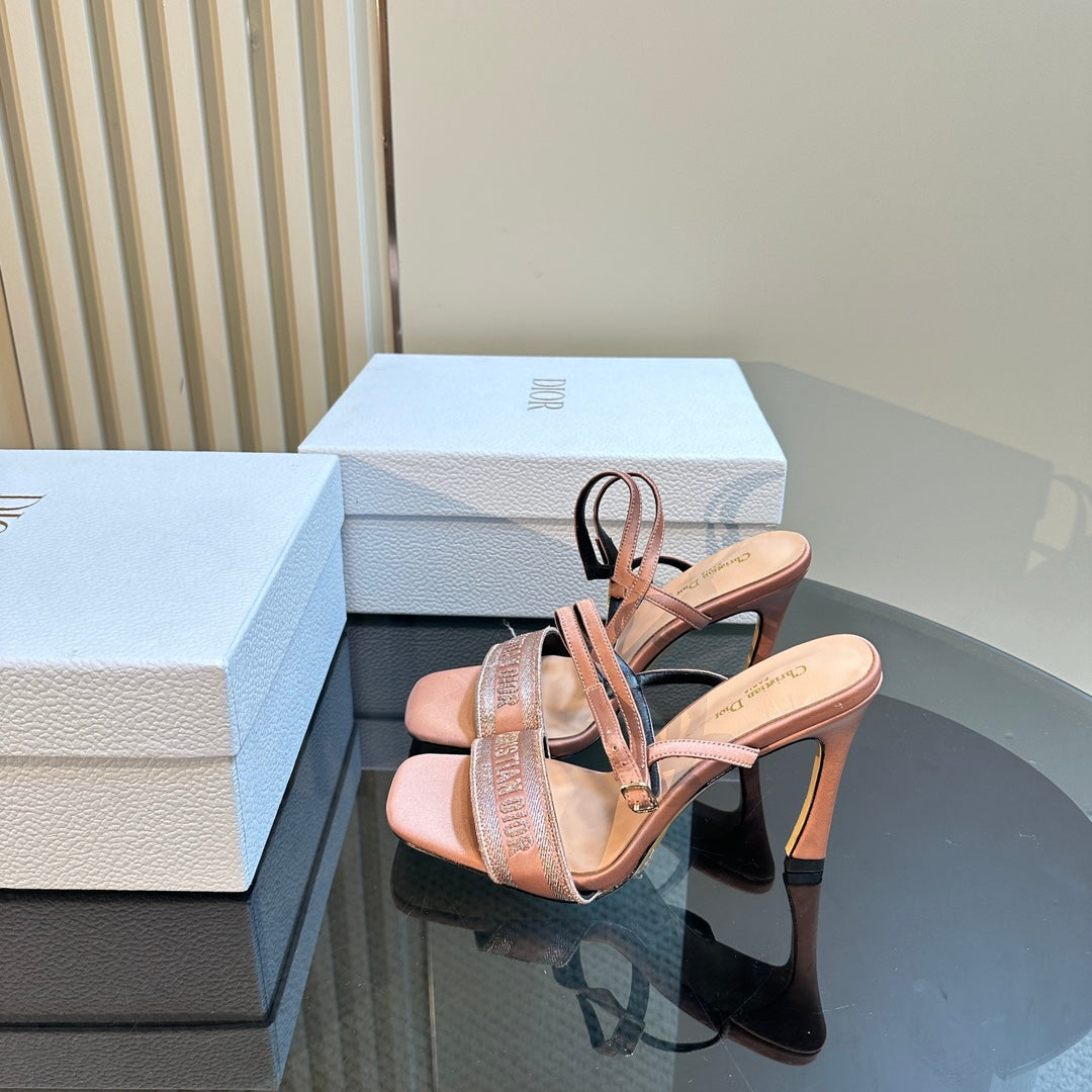 DIOR Dway Heeled Sandal 105mm Pink Silk And Lambskin