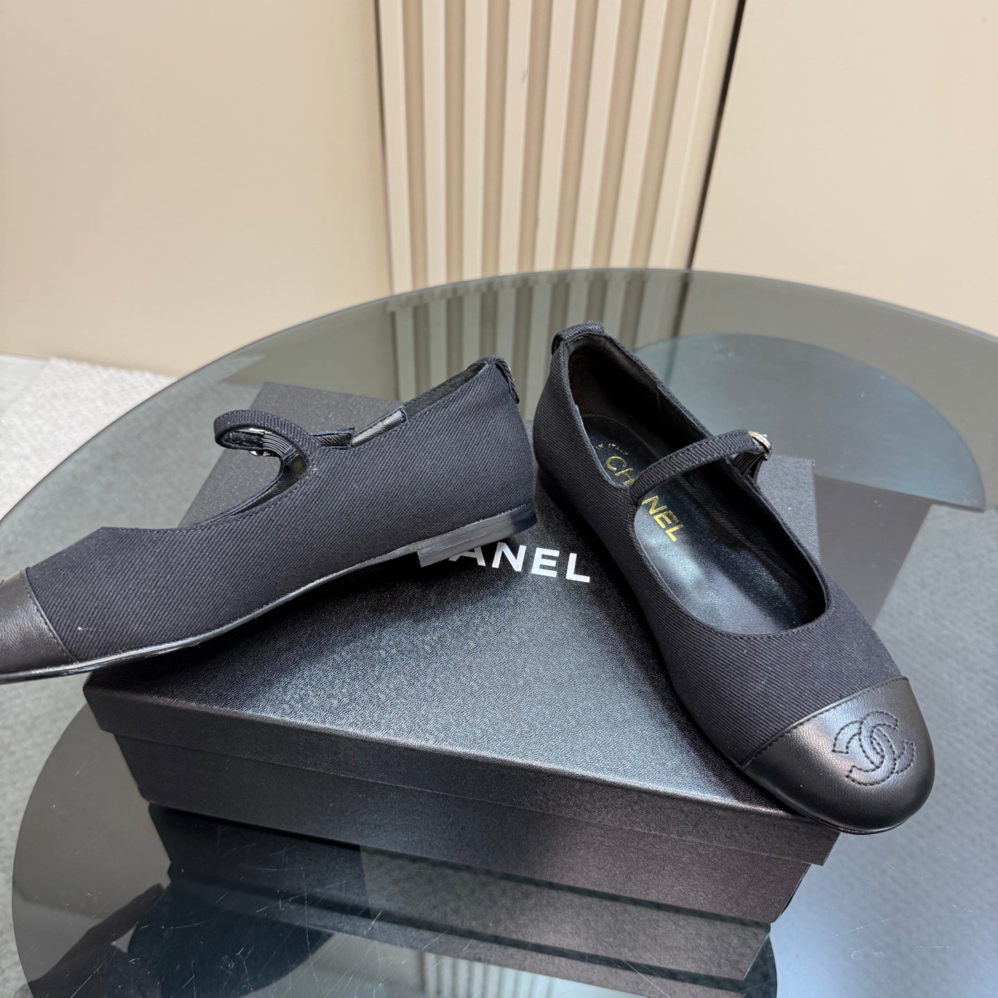 CHANEL 25 Mary Jane Flats Black Fabric 239403