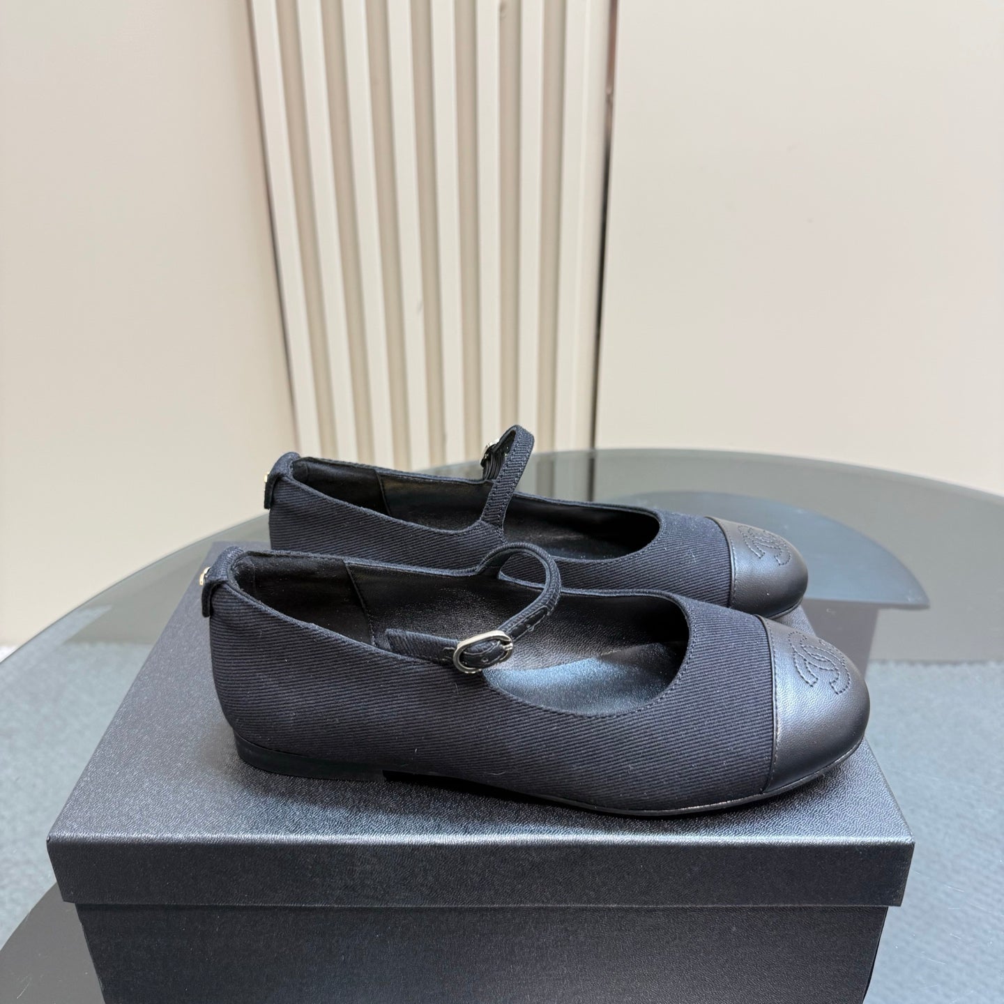 CHANEL 25 Mary Jane Flats Black Fabric 239403