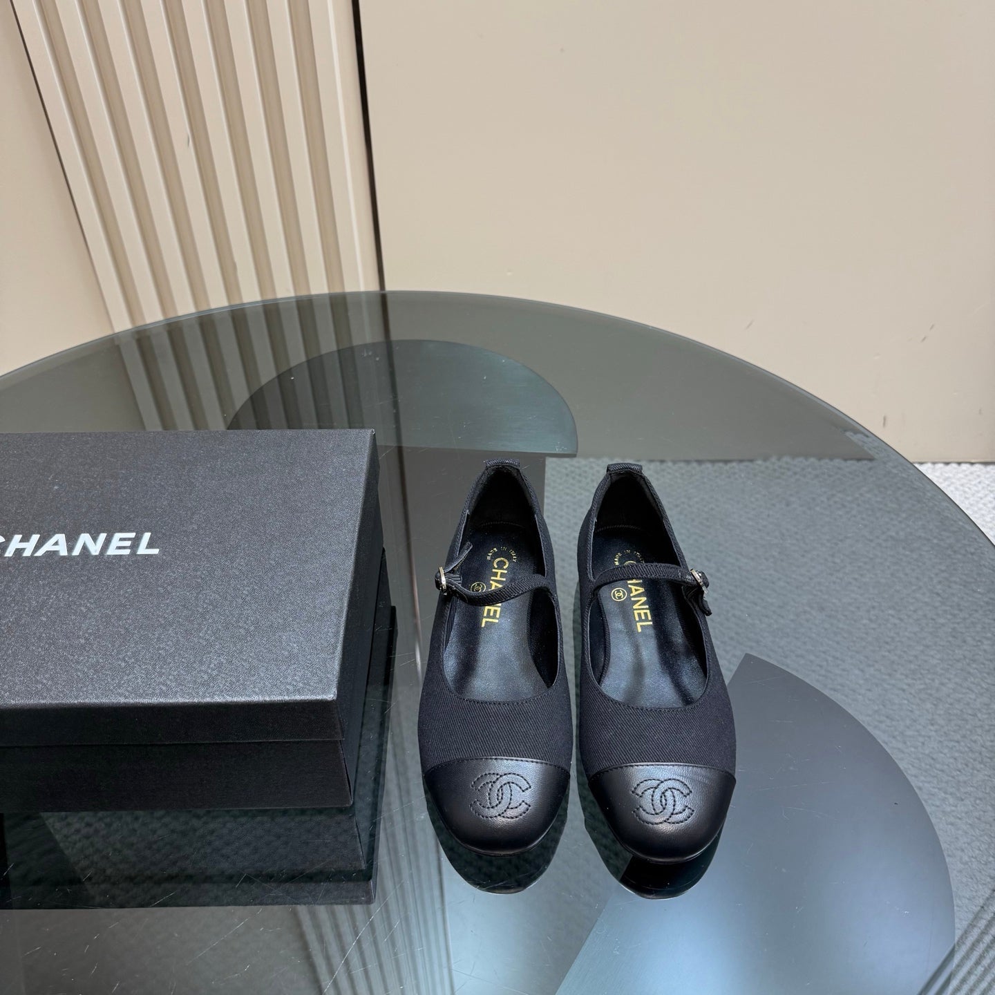 CHANEL 25 Mary Jane Flats Black Fabric 239403