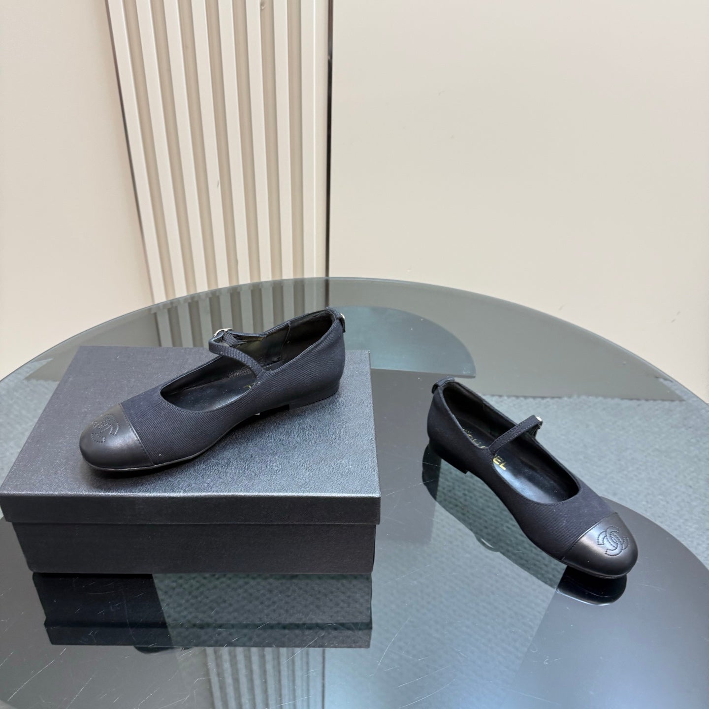 CHANEL 25 Mary Jane Flats Black Fabric 239403