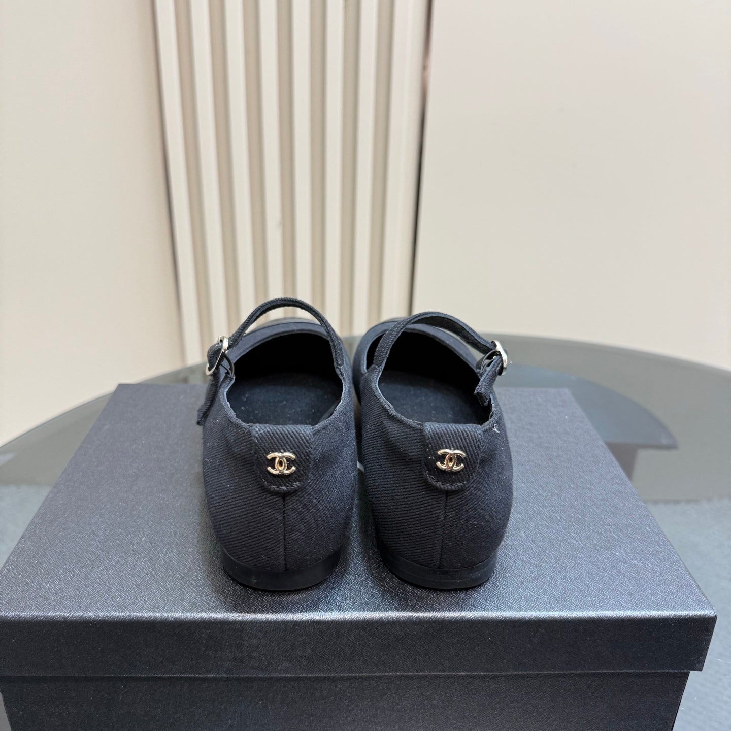 CHANEL 25 Mary Jane Flats Black Fabric 239403