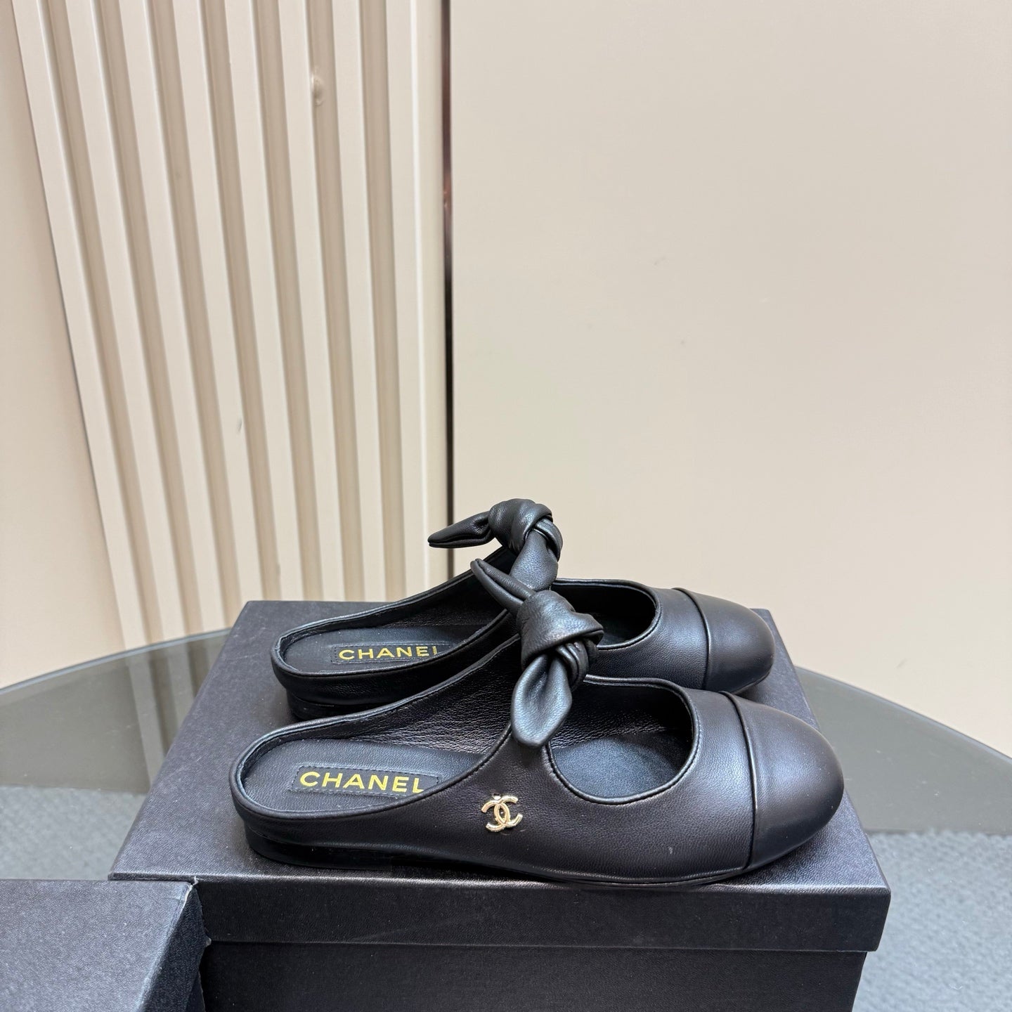 CHANEL 25 Mule Flat Black Sheepskin 239414