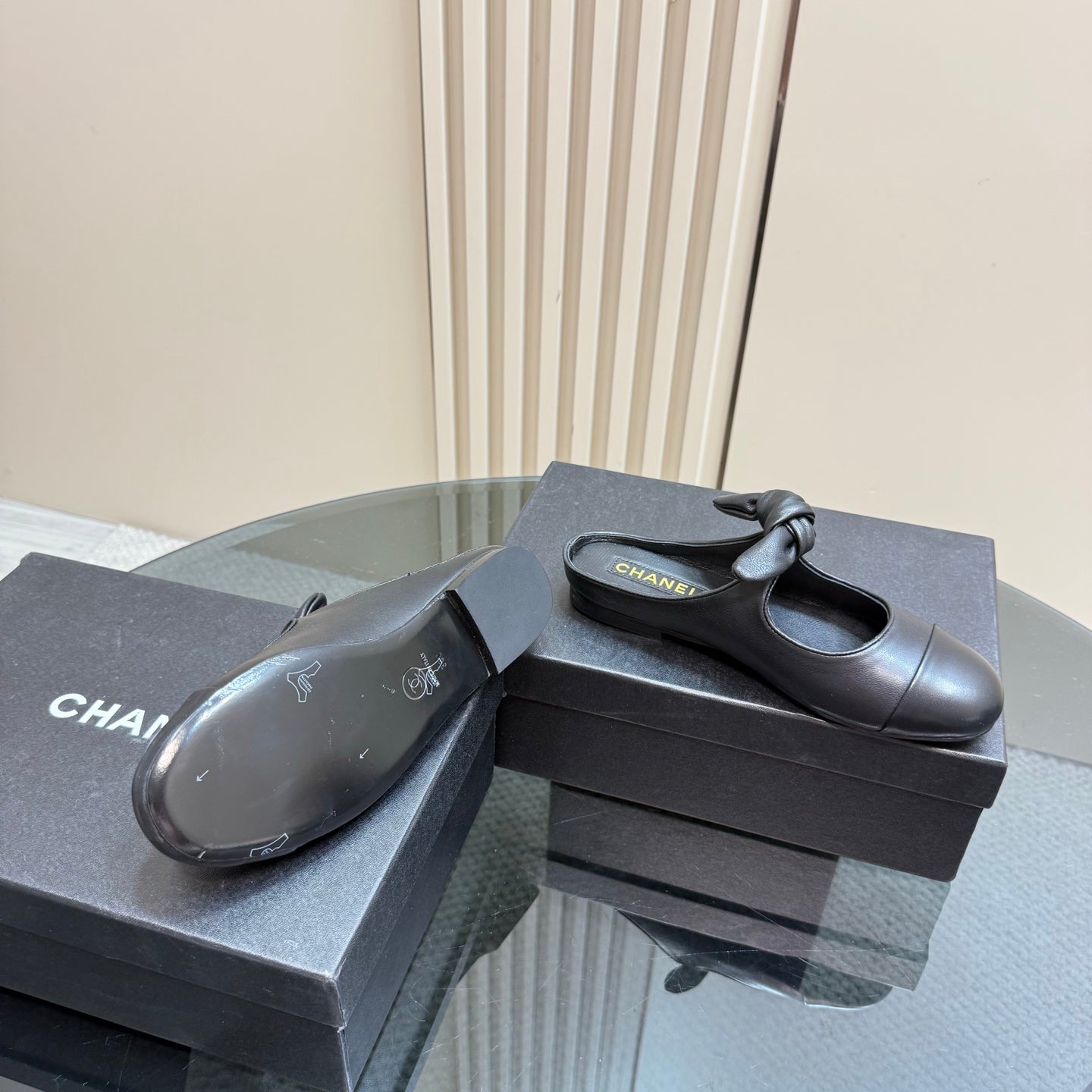 CHANEL 25 Mule Flat Black Sheepskin 239414
