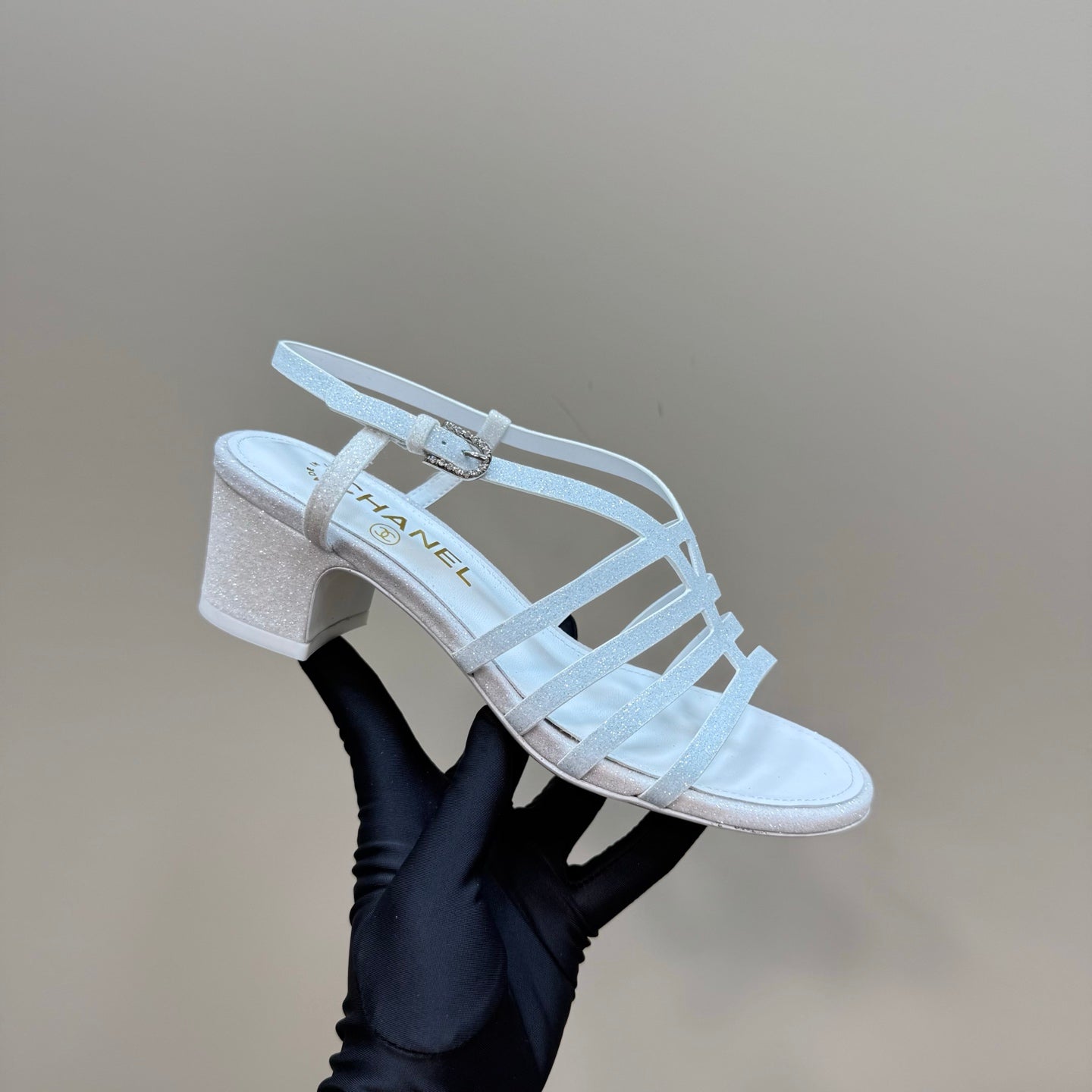 CHANEL 25 Sandal Heels White Sheepskin 239419