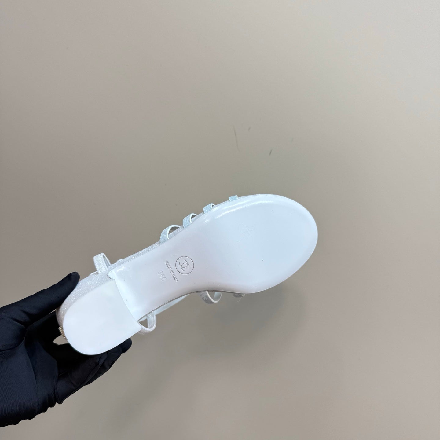 CHANEL 25 Sandal Heels White Sheepskin 239419