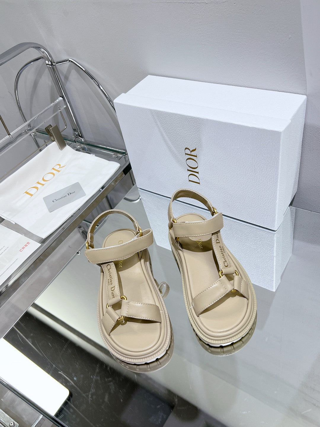 DIOR D-Wave Sandal In Beige Cowhide 100753