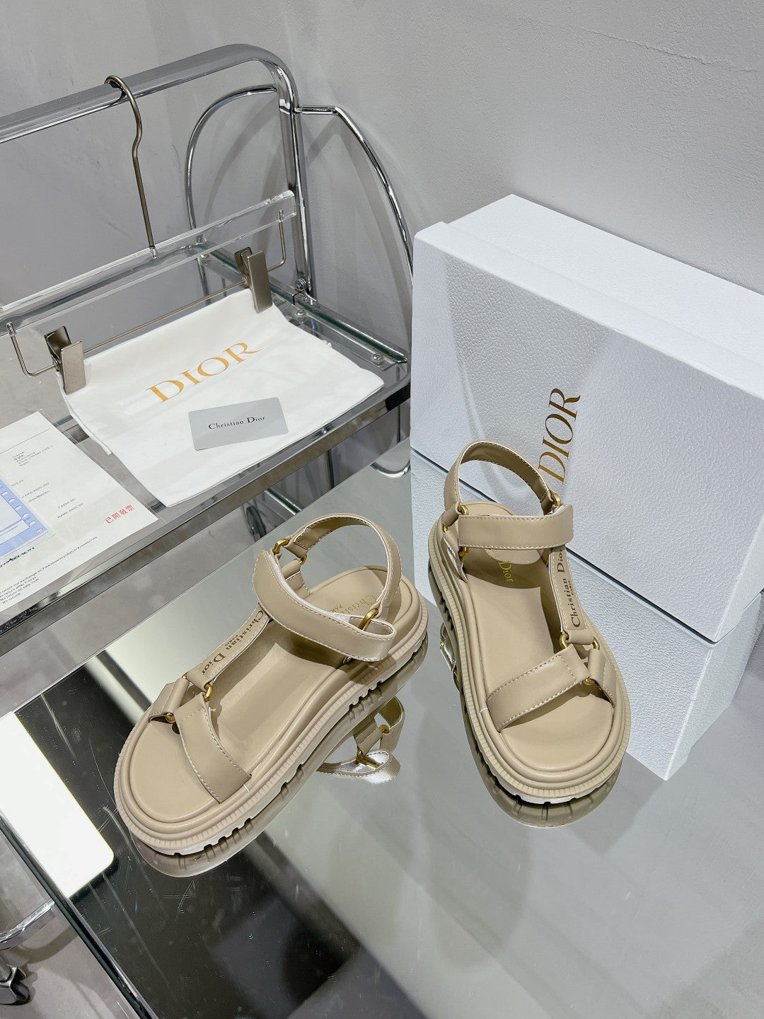 DIOR D-Wave Sandal In Beige Cowhide 100753