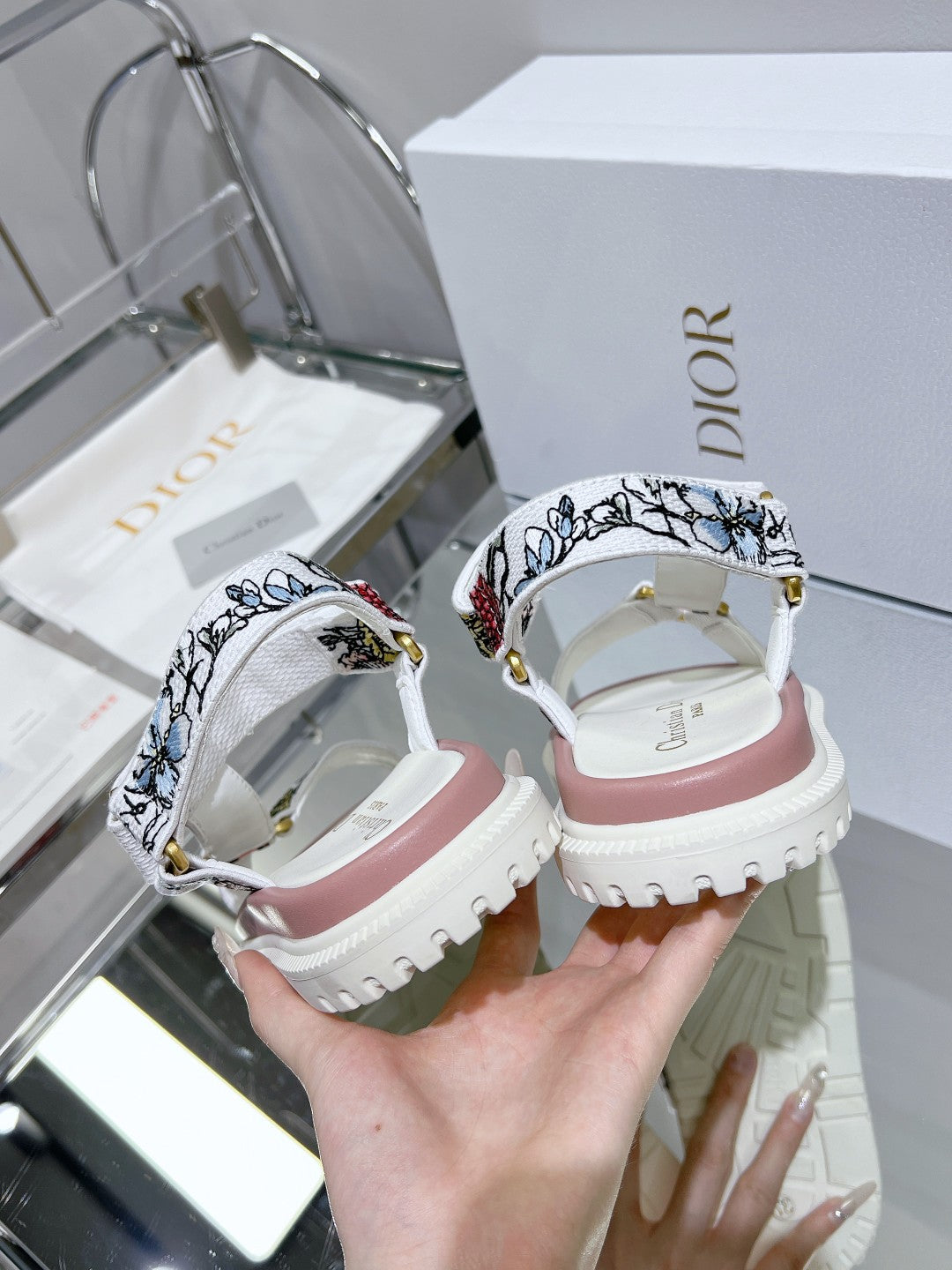 DIOR D-Wave Sandal In Colorful Mix White Cowhide 100759