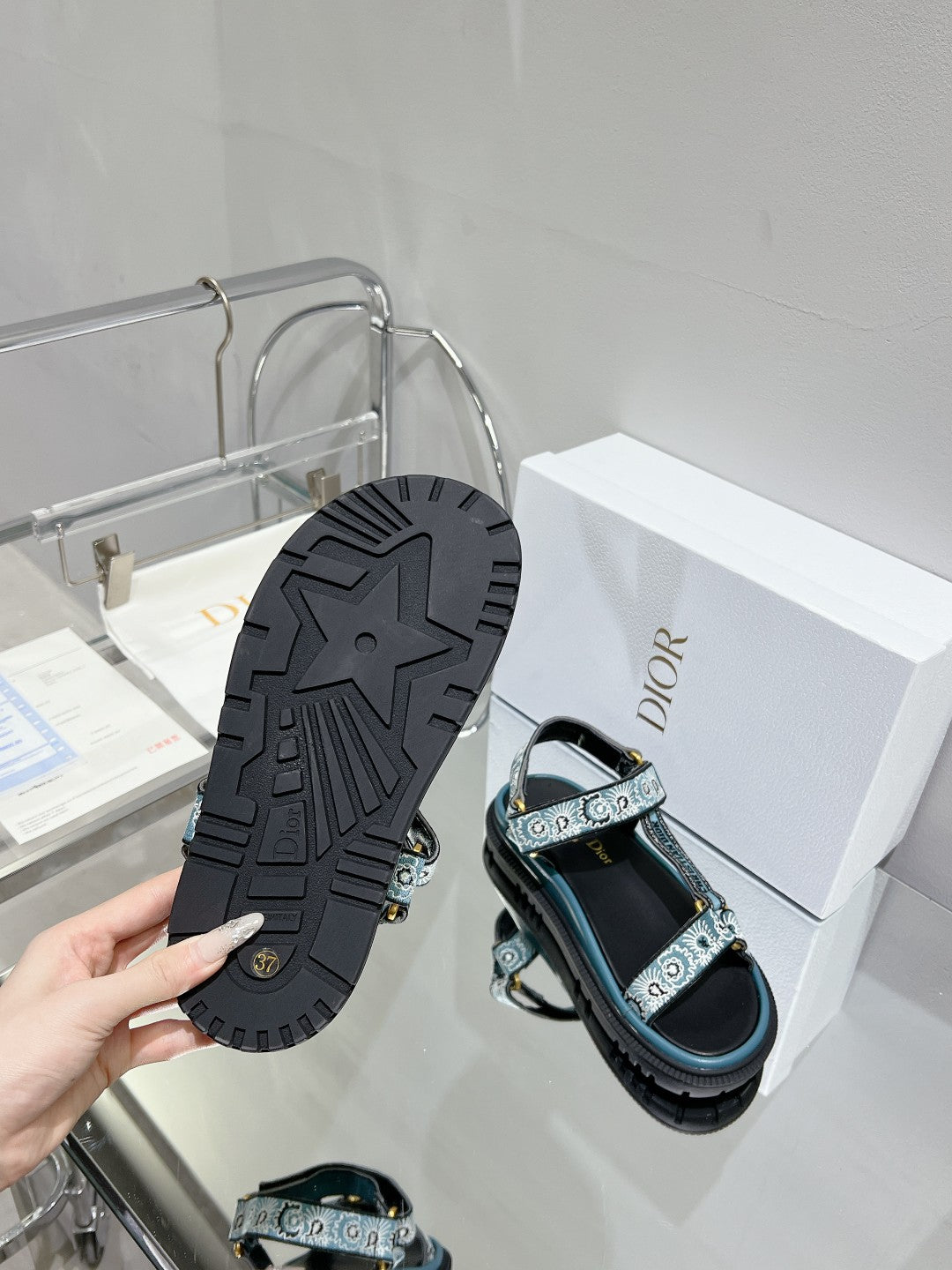 DIOR D-Wave Sandal In Blue Black Cowhide 100763