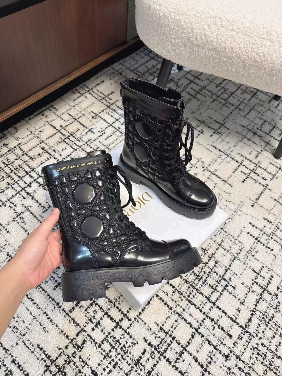 DIOR D-Unit Ankle Boot Glossy Black Calfskin