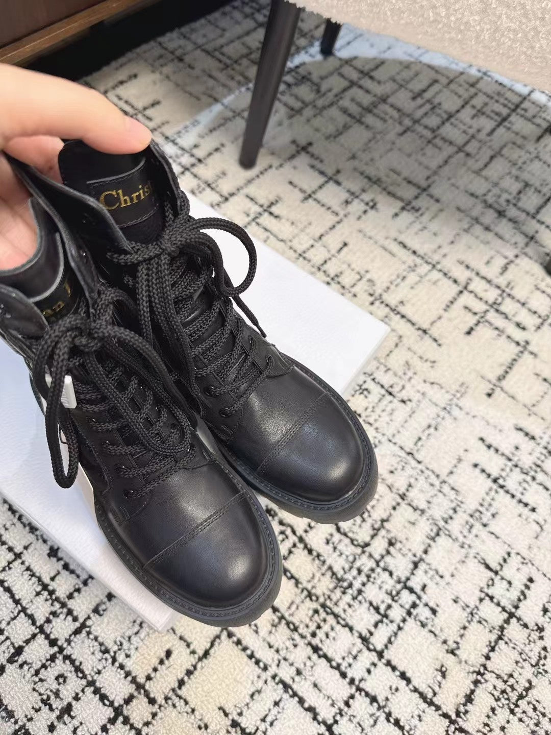 DIOR D-Unit Ankle Boot Plain Black Calfskin