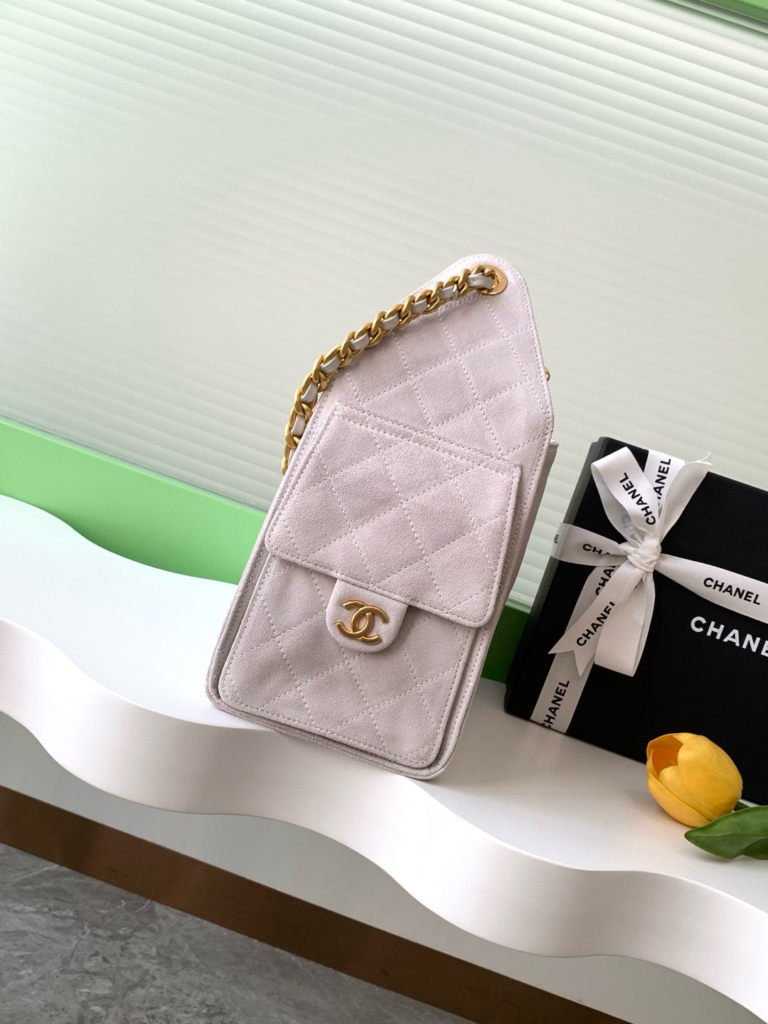 CHANEL 25C Hobo Bag 30cm Light Pink Suede