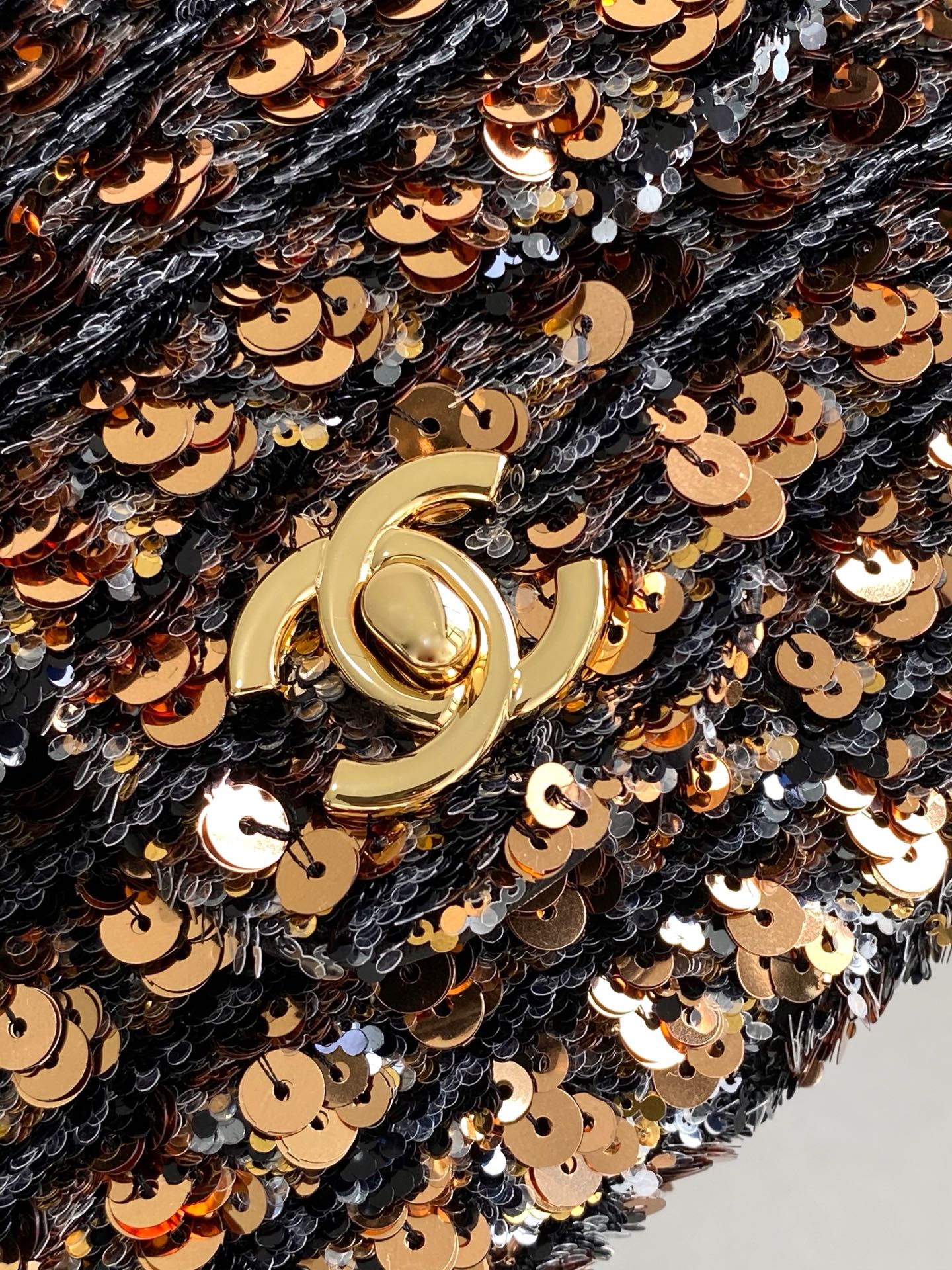 CHANEL 25C Black Bronze Sequin Gold Hardware