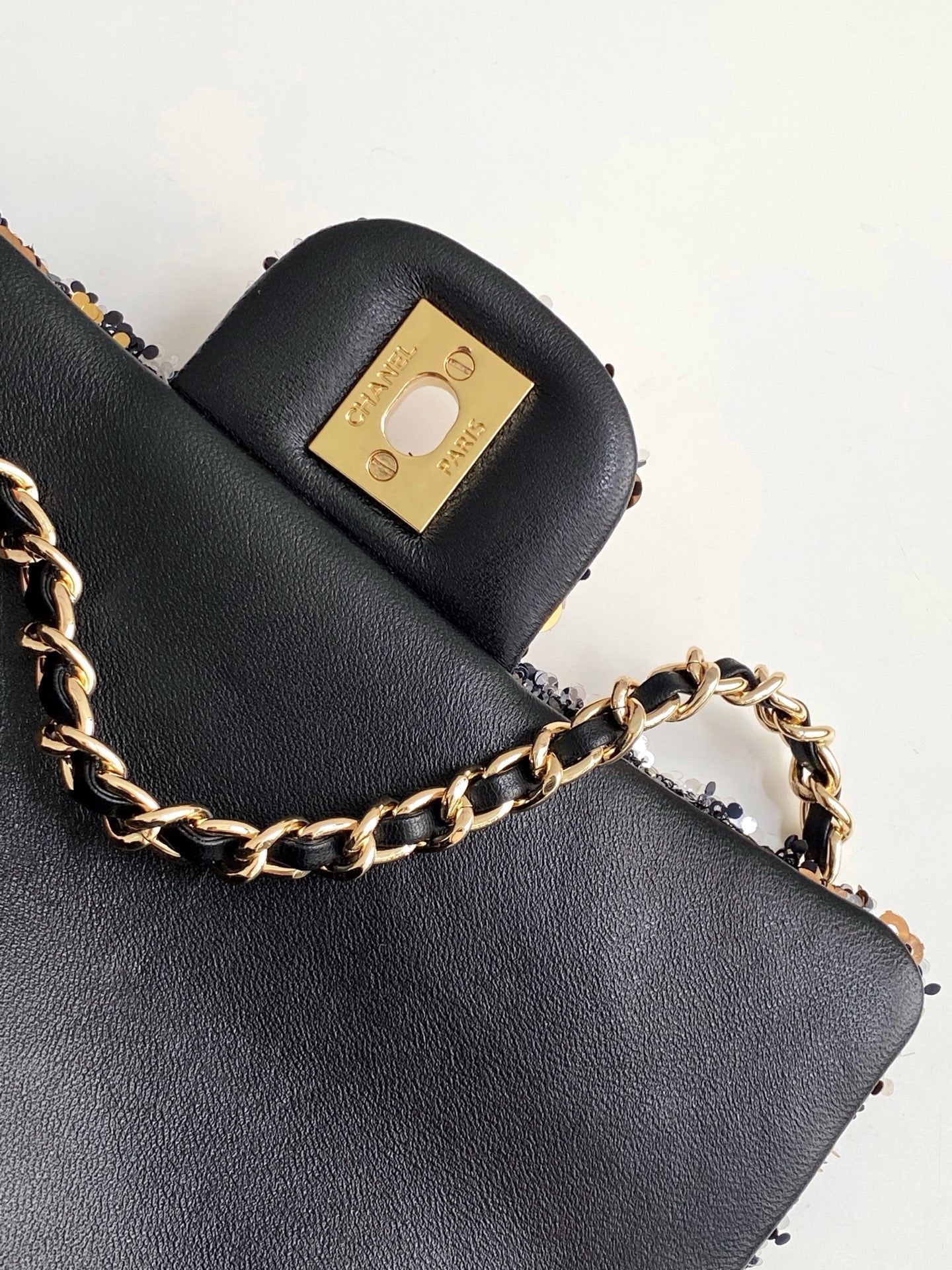 CHANEL 25C Black Bronze Sequin Gold Hardware