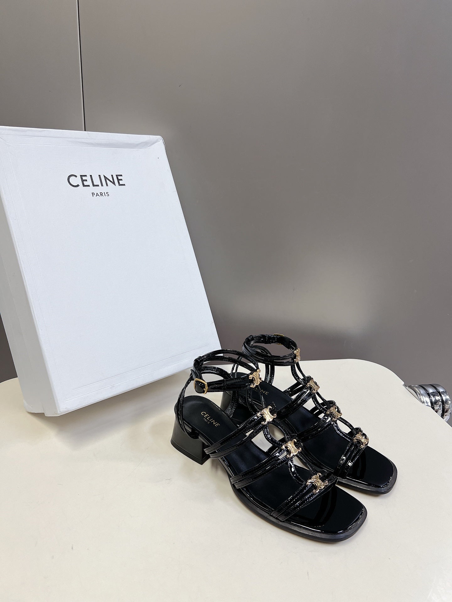 Celine CELINE Sandals Clemence Multi Black Leather