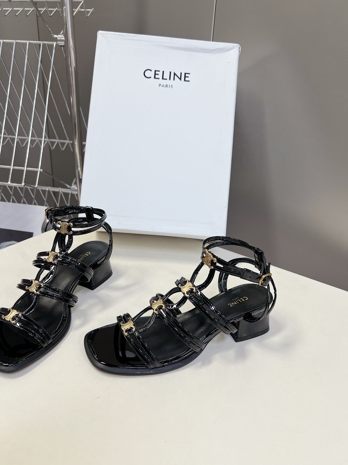Celine CELINE Sandals Clemence Multi Black Leather