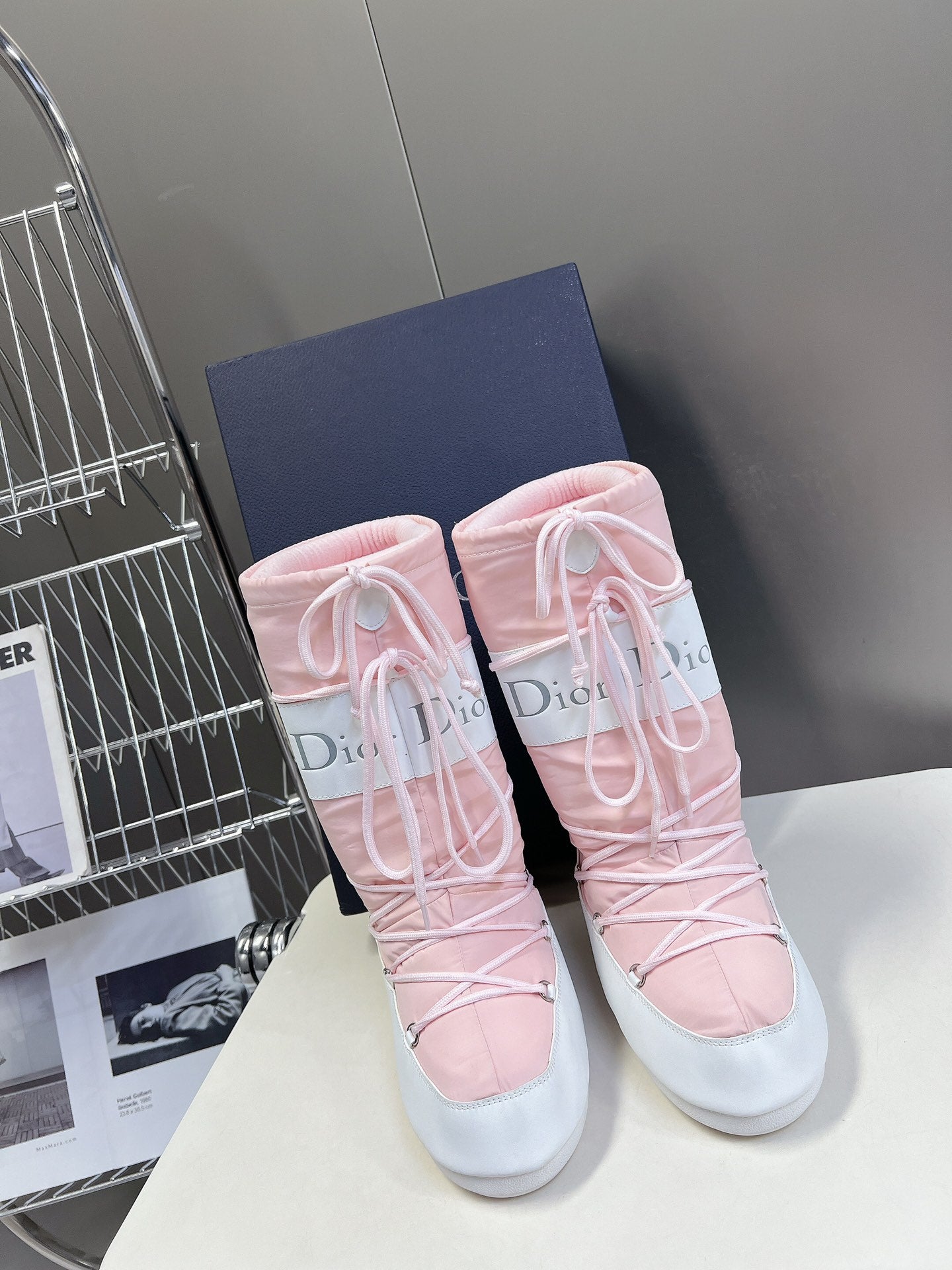 DIOR Short Boots 60mm In Light Pink Cowhide 989714