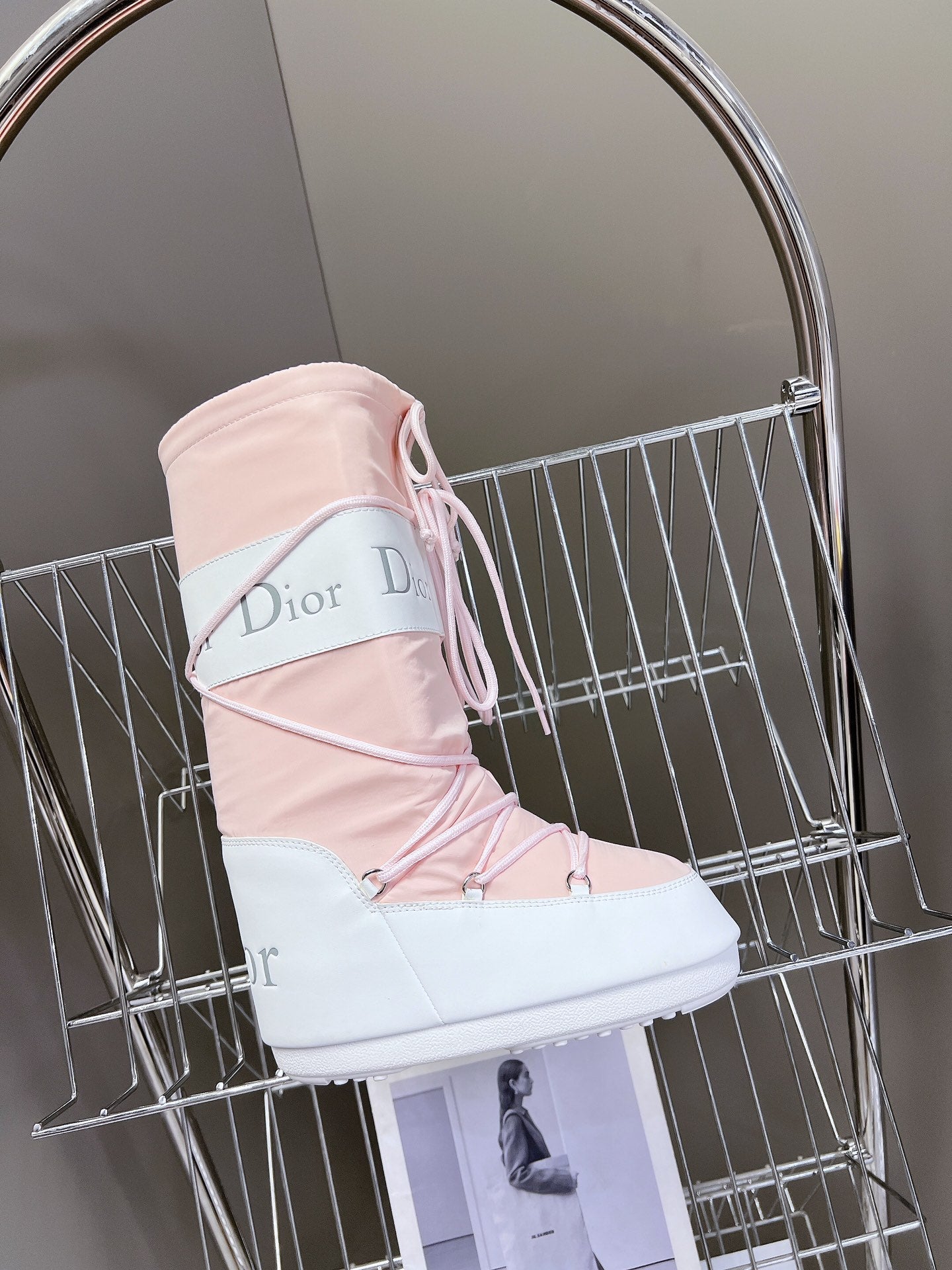 DIOR Short Boots 60mm In Light Pink Cowhide 989714