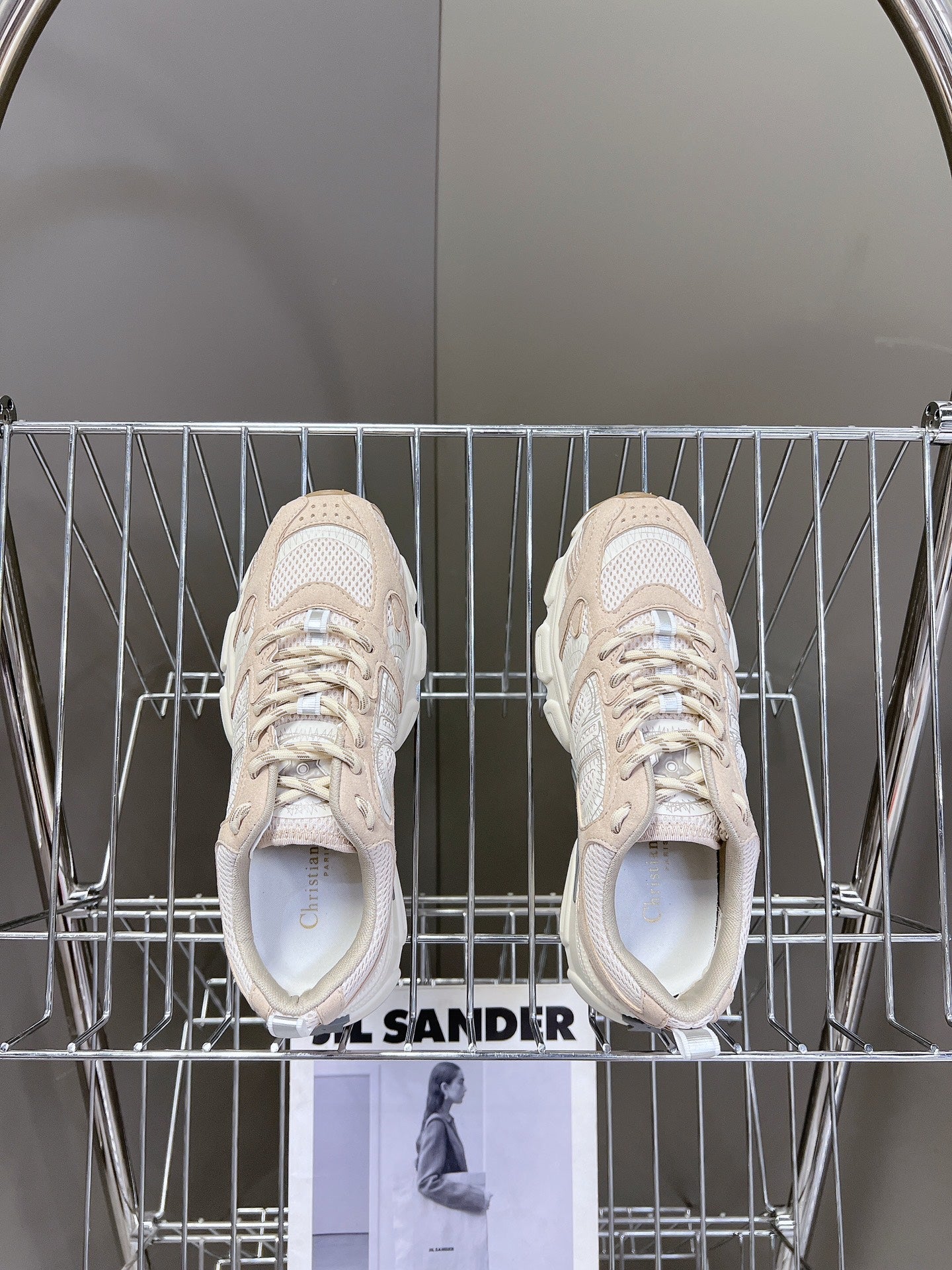 DIOR Chrono Sneaker In Beige Mesh Fabric And Suede 989683