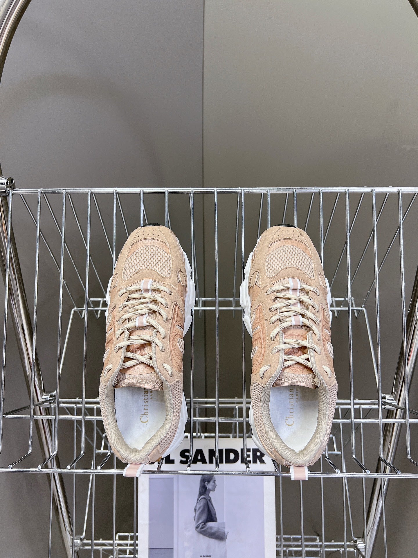 DIOR Chrono Sneaker In Nude Pink Mesh Fabric And Suede 989685