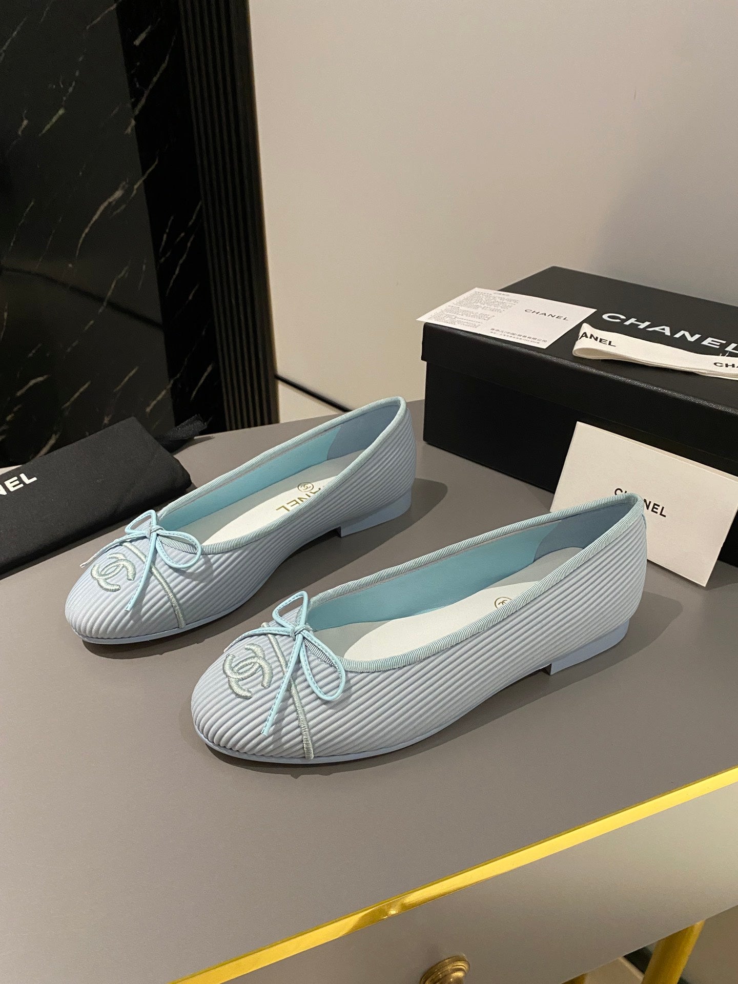 CHANEL ballet flat cloud blue embroidered fabric