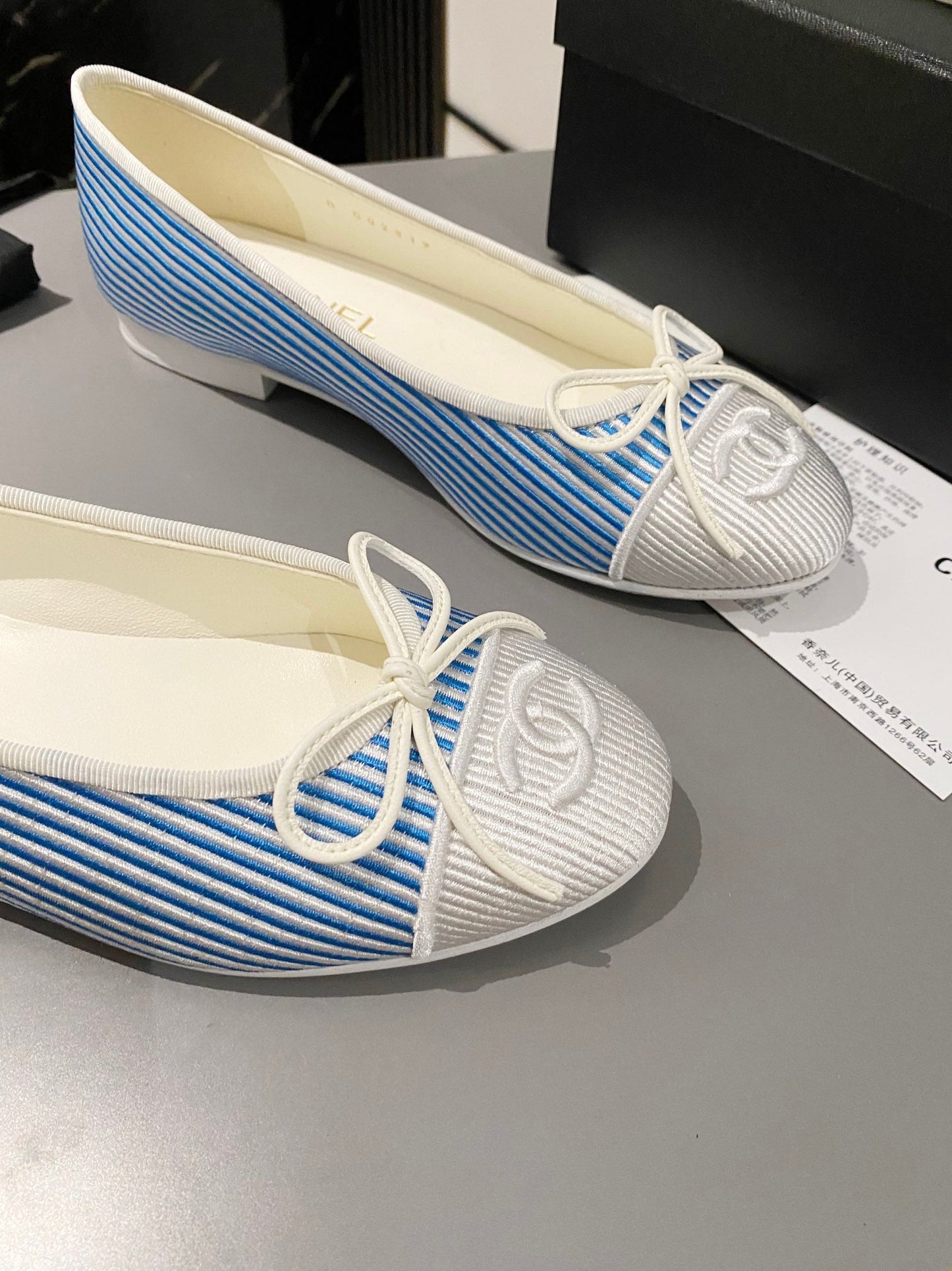 CHANEL ballet flat ocean blue embroidered fabric
