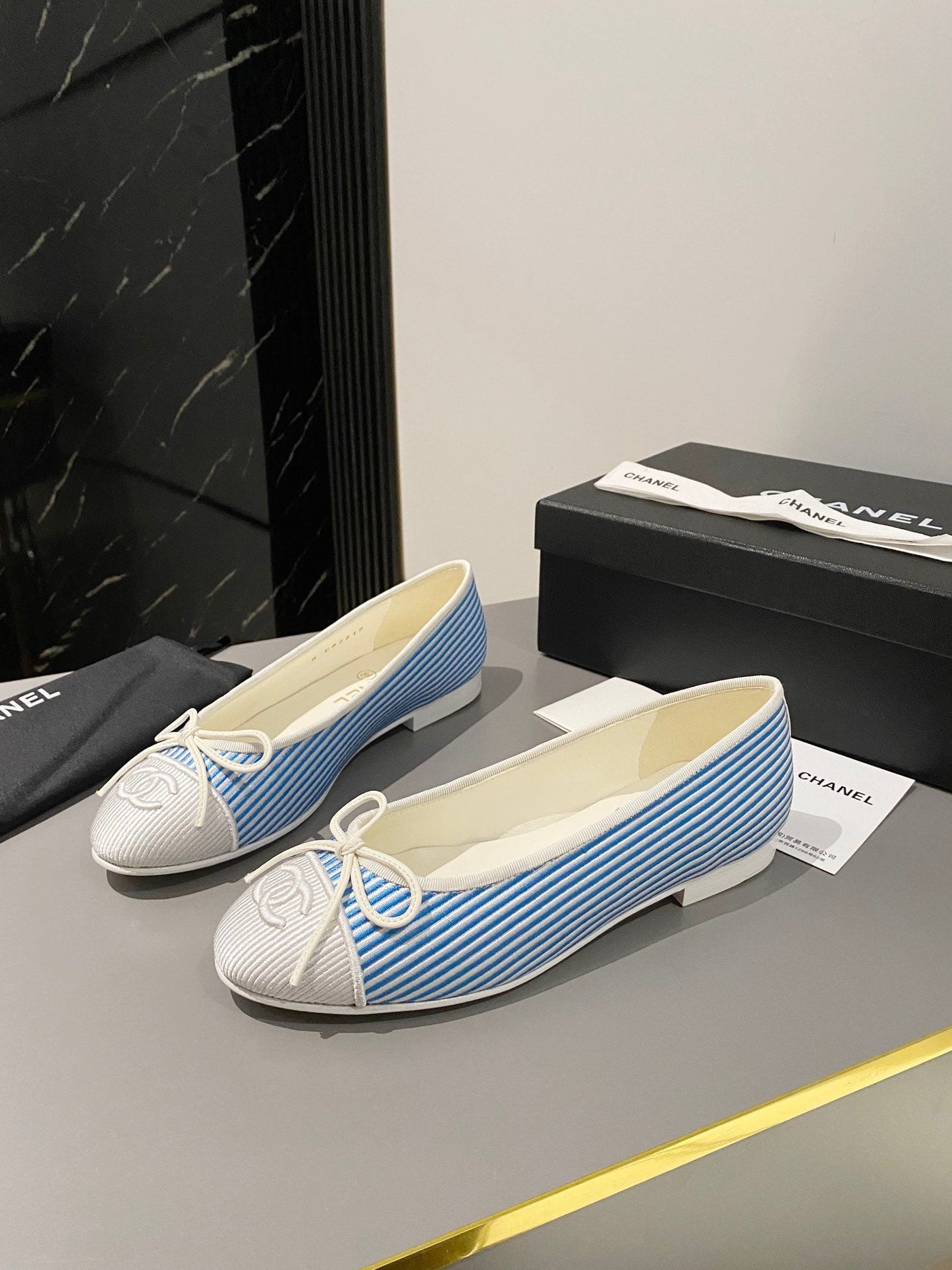 CHANEL ballet flat ocean blue embroidered fabric