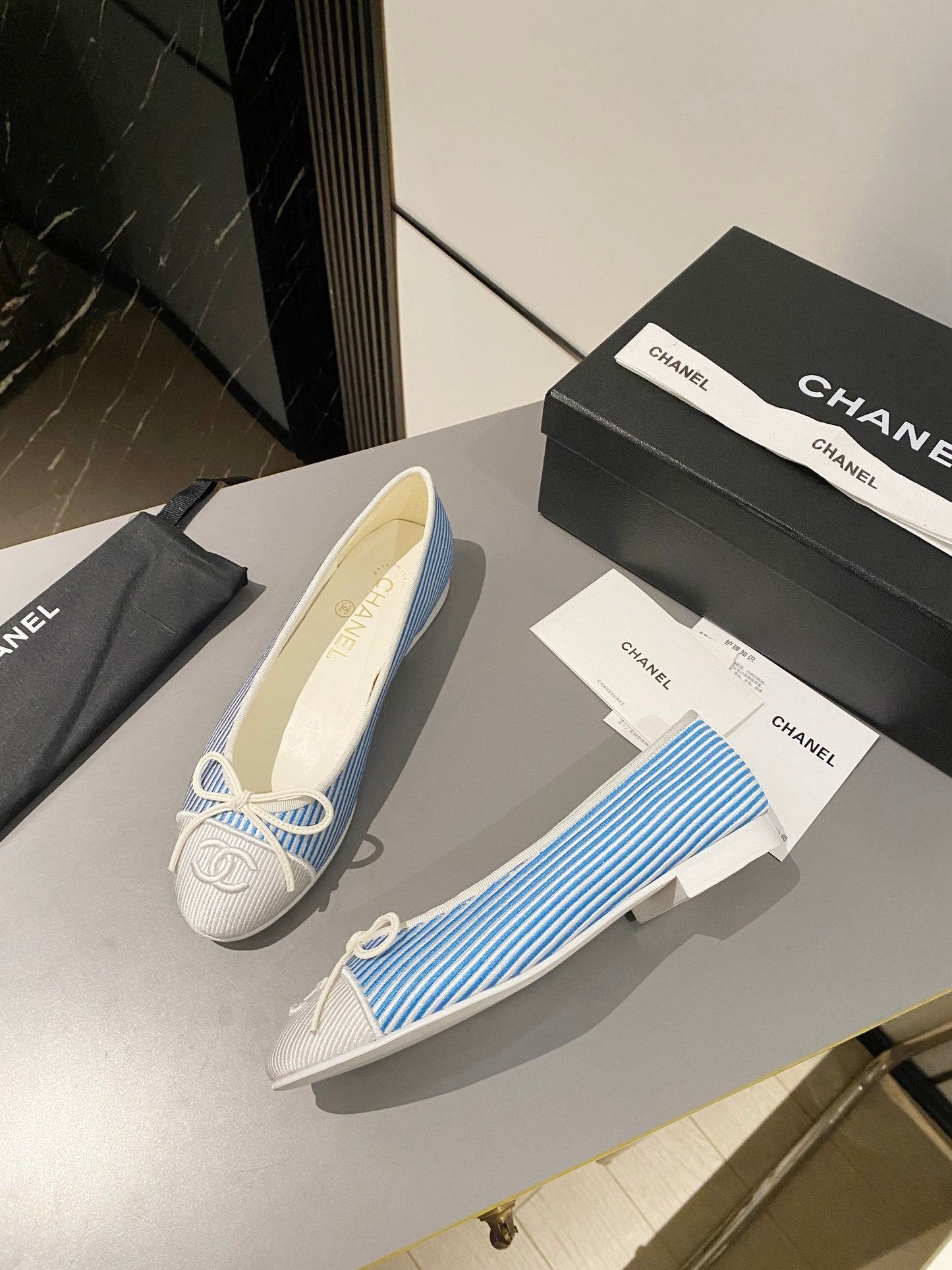 CHANEL ballet flat ocean blue embroidered fabric