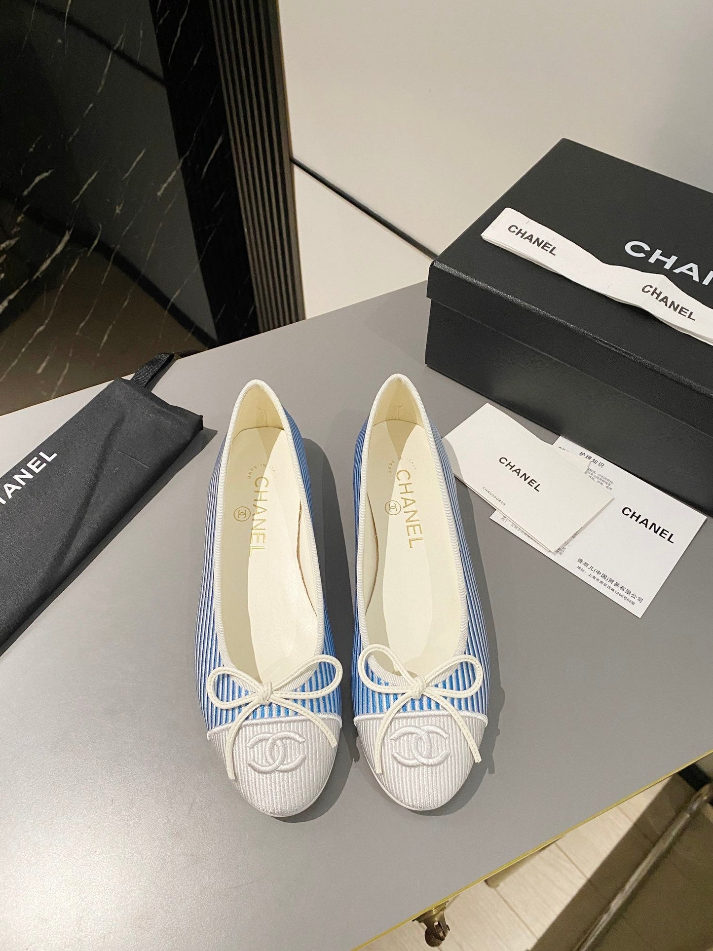 CHANEL ballet flat ocean blue embroidered fabric